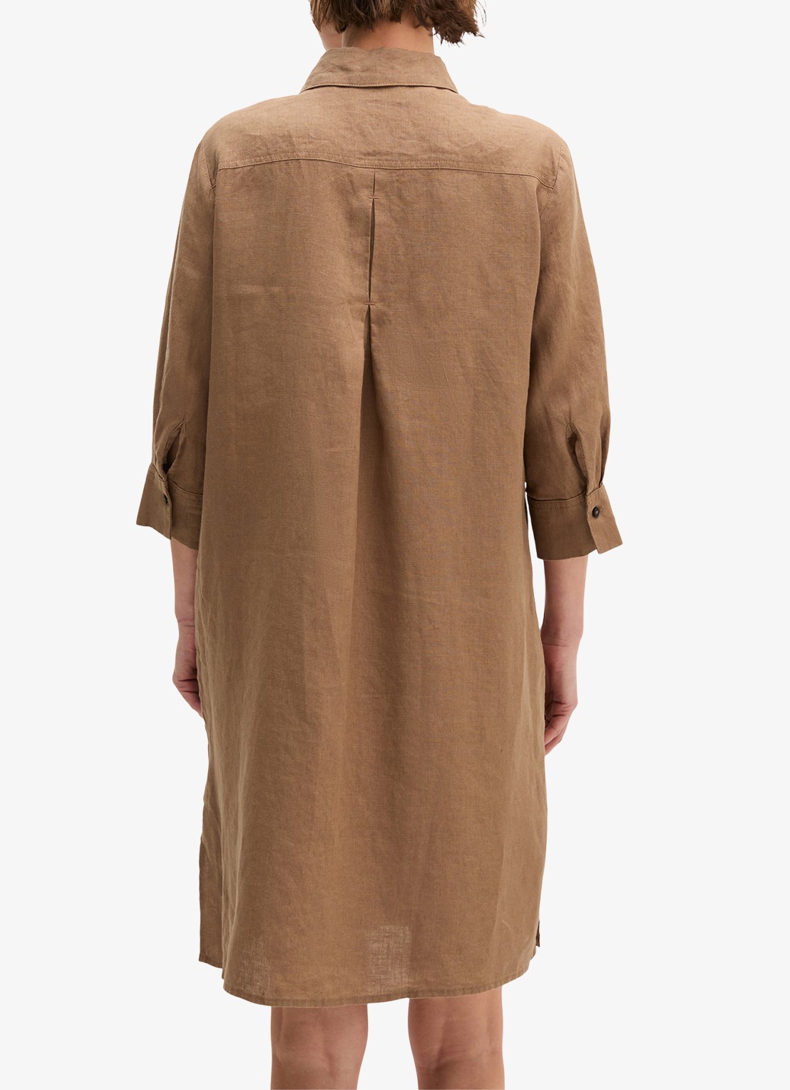 Marc O'Polo Mini blousejurk van linnen met halflange mouw - achterkant 5 burnt brown-1972 / bruin