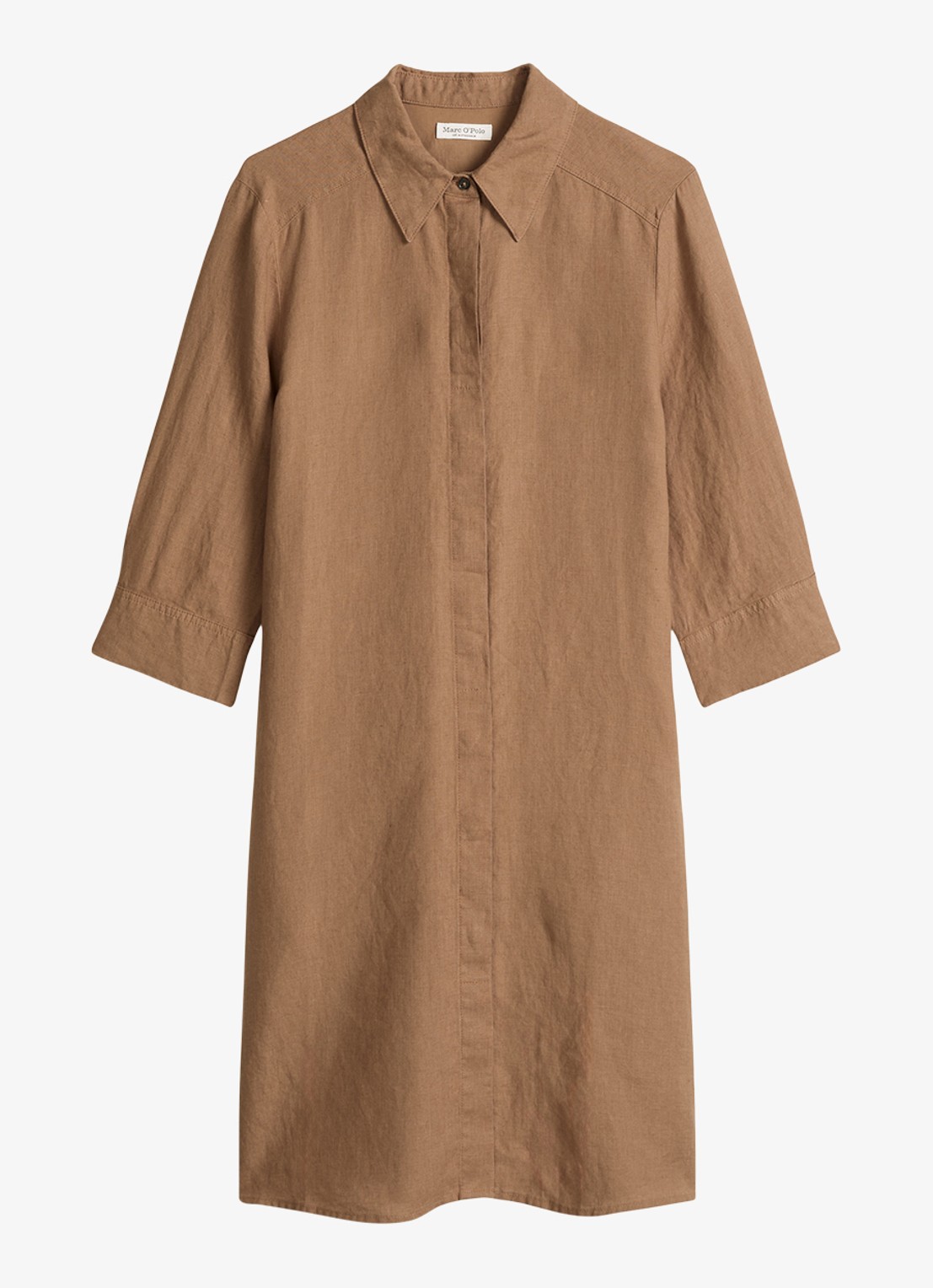 Marc O'Polo Mini blousejurk van linnen met halflange mouw - voorkant 3 burnt brown-1972 / bruin