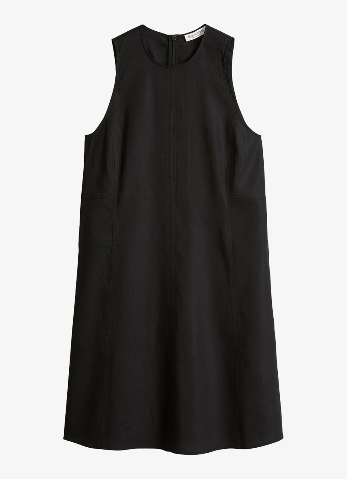 Marc O'Polo Mini jurk in linnenblend met ronde hals - voorkant black-0001 / zwart