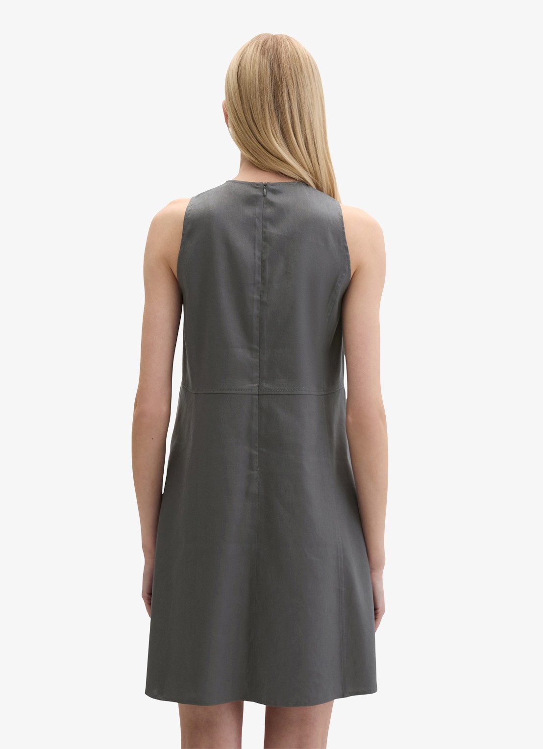 Marc O'Polo Mini jurk in linnenblend met ronde hals - achterkant oxide grey-0364 / grijs
