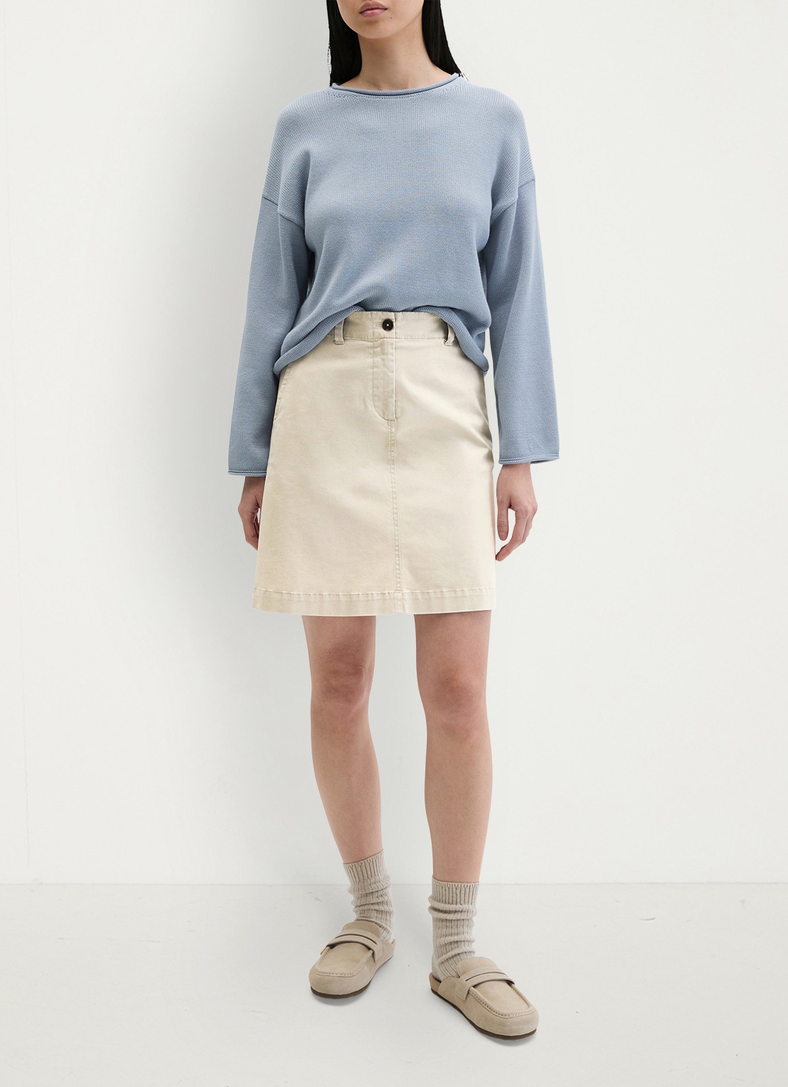 Marc O'Polo Mini rok met steekzakken - voorkant 2 beige