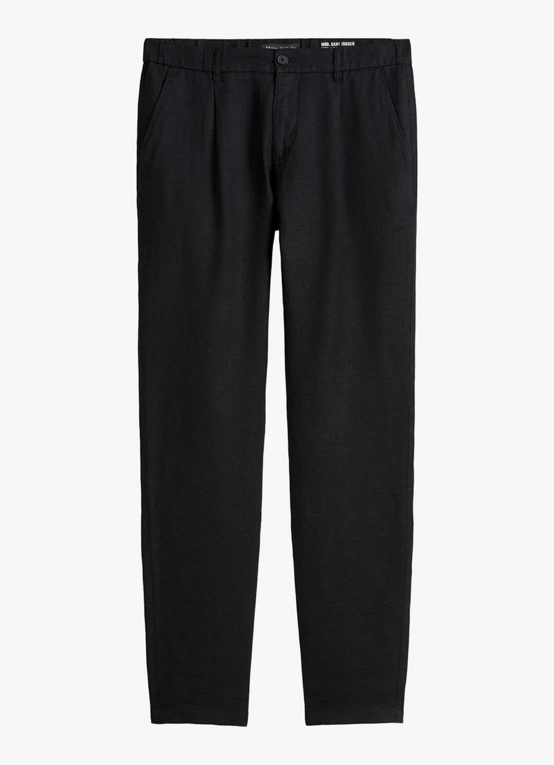 Marc O'Polo Osby tapered fit chino van linnen met plooidetail - voorkant zwart