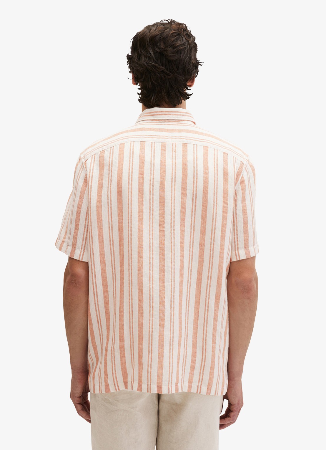Marc O'Polo Overhemd in linnenblend met streepprint - achterkant 5 medium orange 39-9467 / oranje