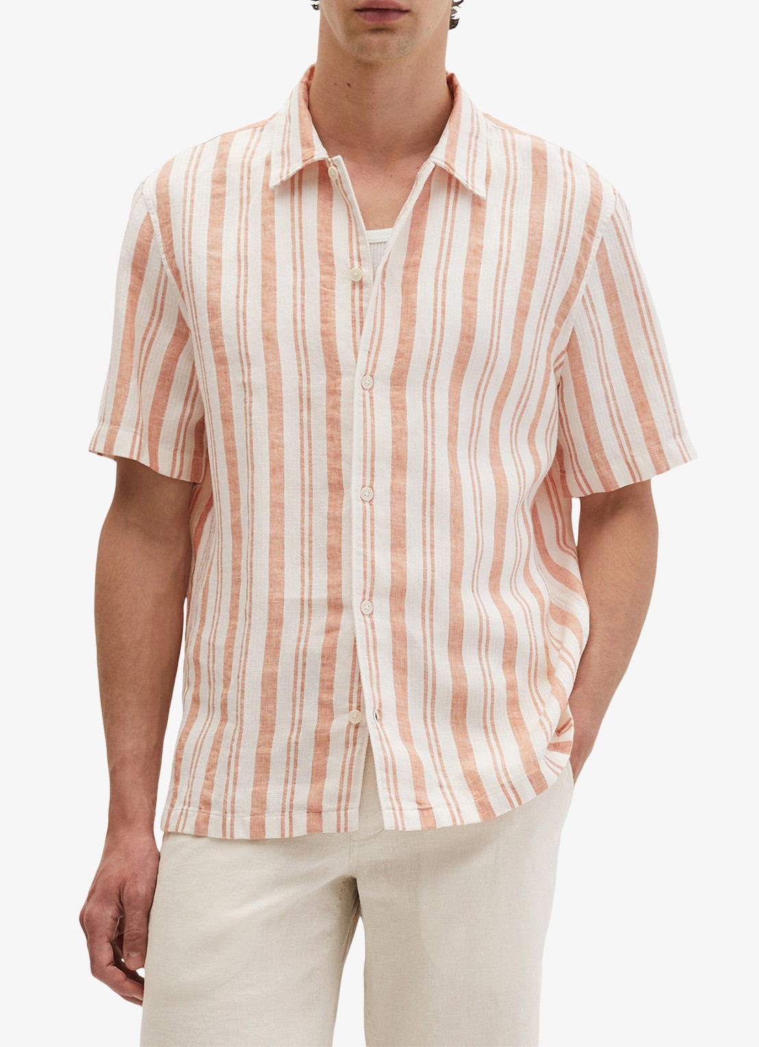 Marc O'Polo Overhemd in linnenblend met streepprint - detail 3 medium orange 39-9467 / oranje