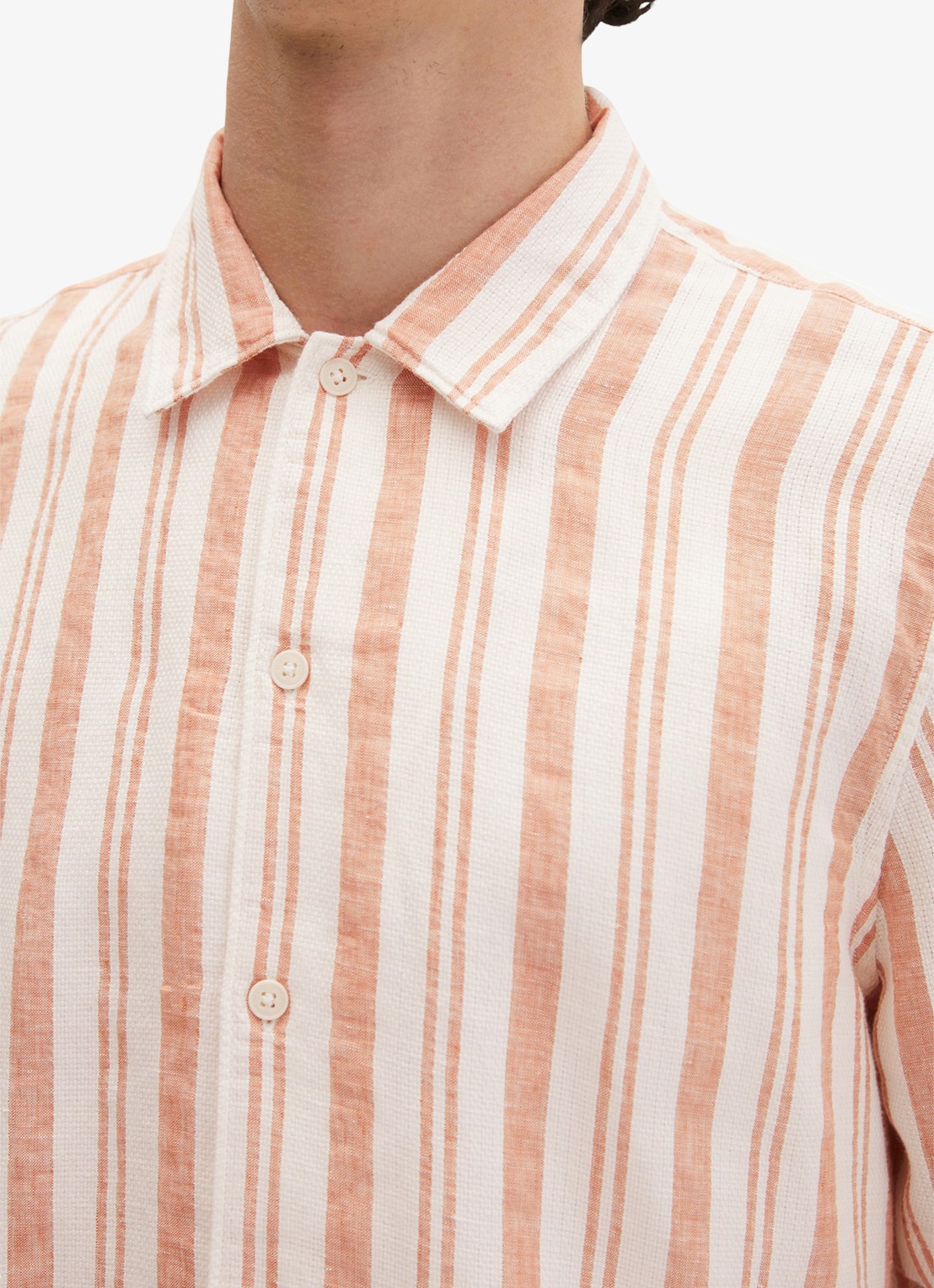 Marc O'Polo Overhemd in linnenblend met streepprint - detail 4 medium orange 39-9467 / oranje