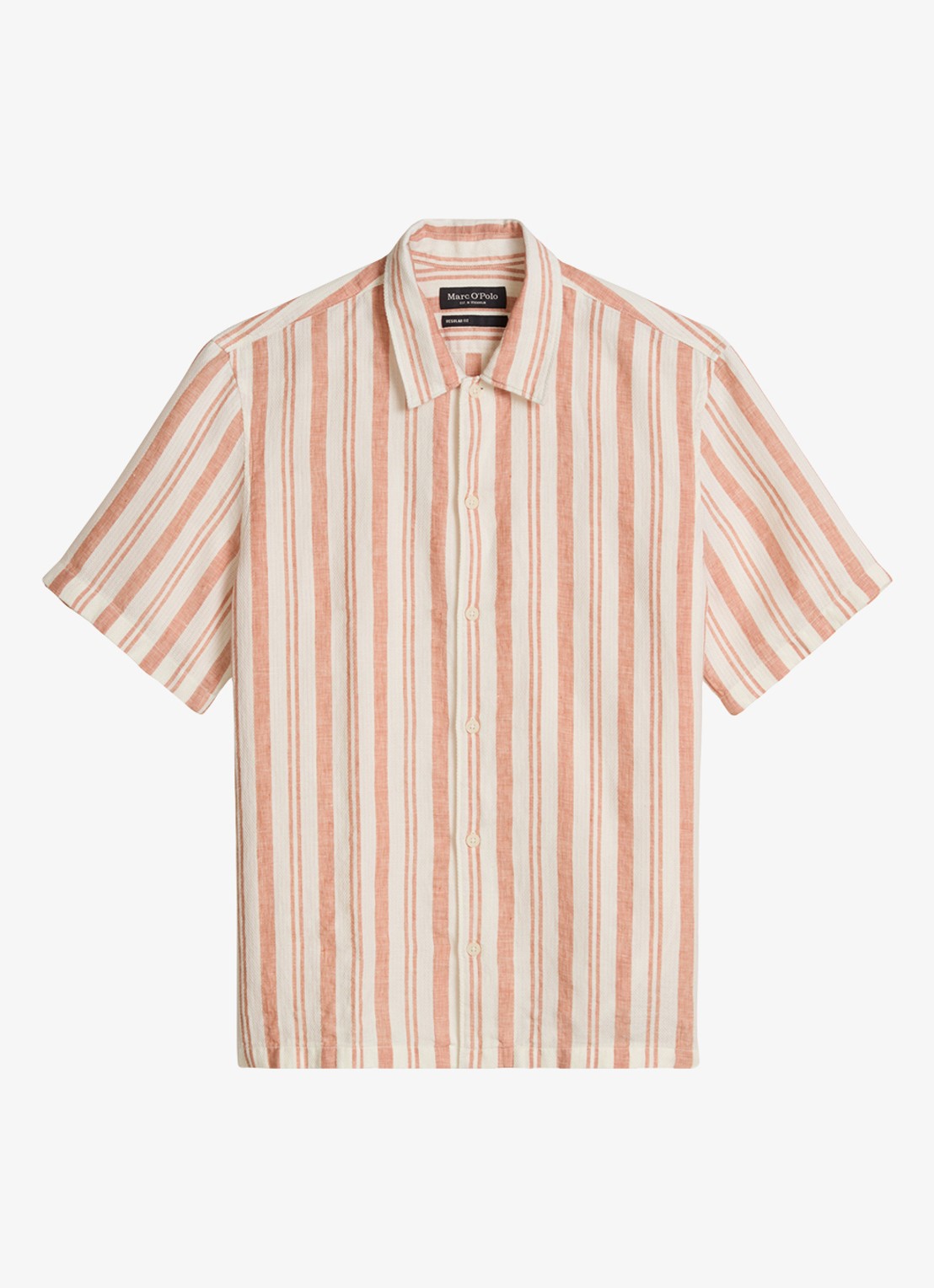Marc O'Polo Overhemd in linnenblend met streepprint - voorkant 2 medium orange 39-9467 / oranje