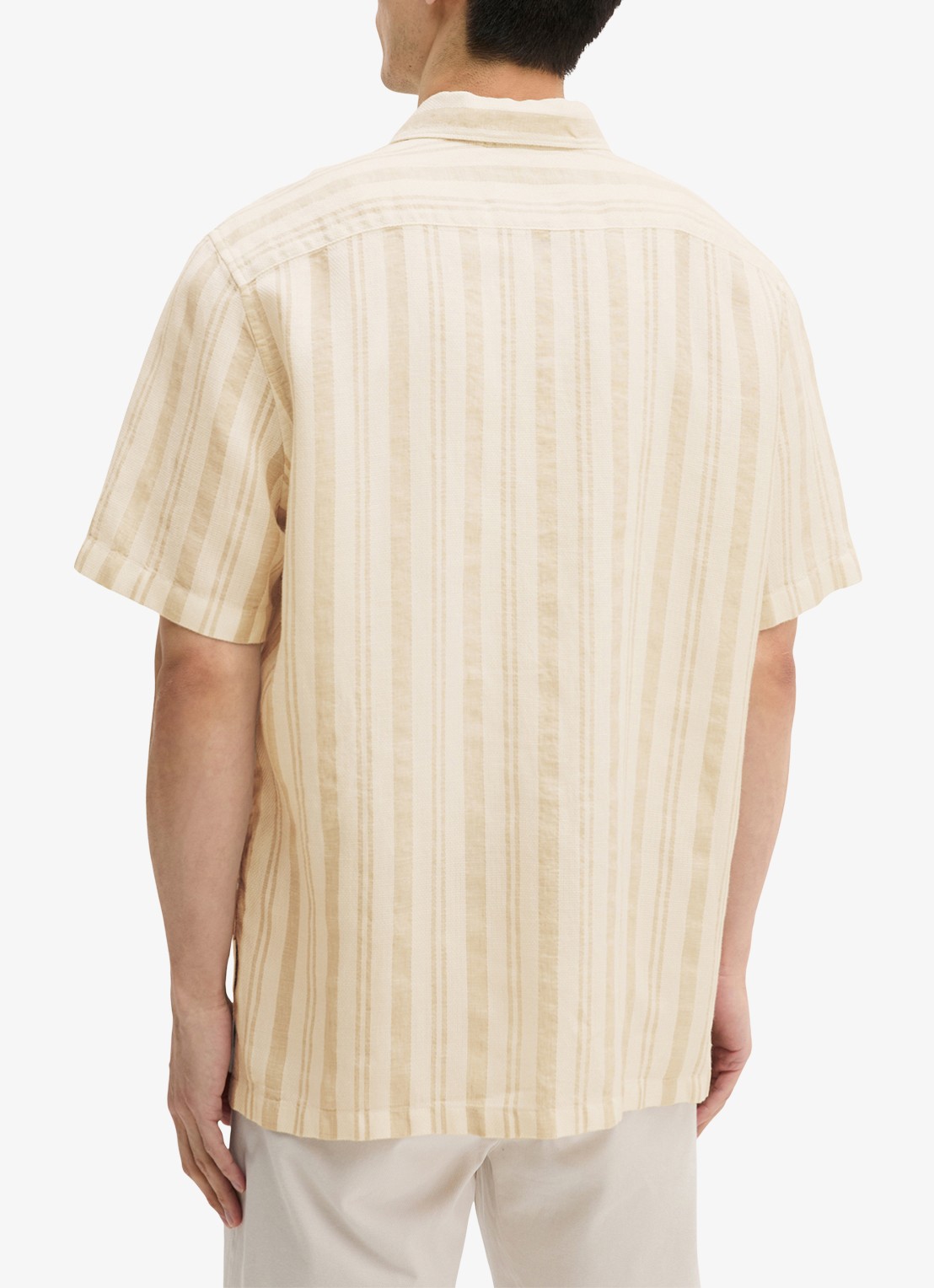 Marc O'Polo Overhemd in linnenblend met streepprint - achterkant medium brown 43-1879 / bruin