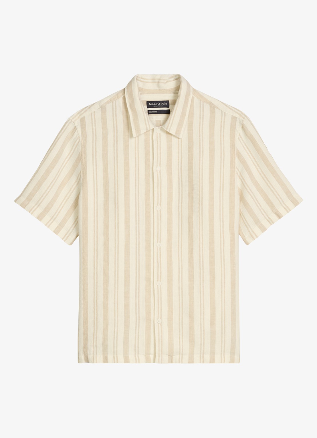 Marc O'Polo Overhemd in linnenblend met streepprint - voorkant 4 medium brown 43-1879 / bruin