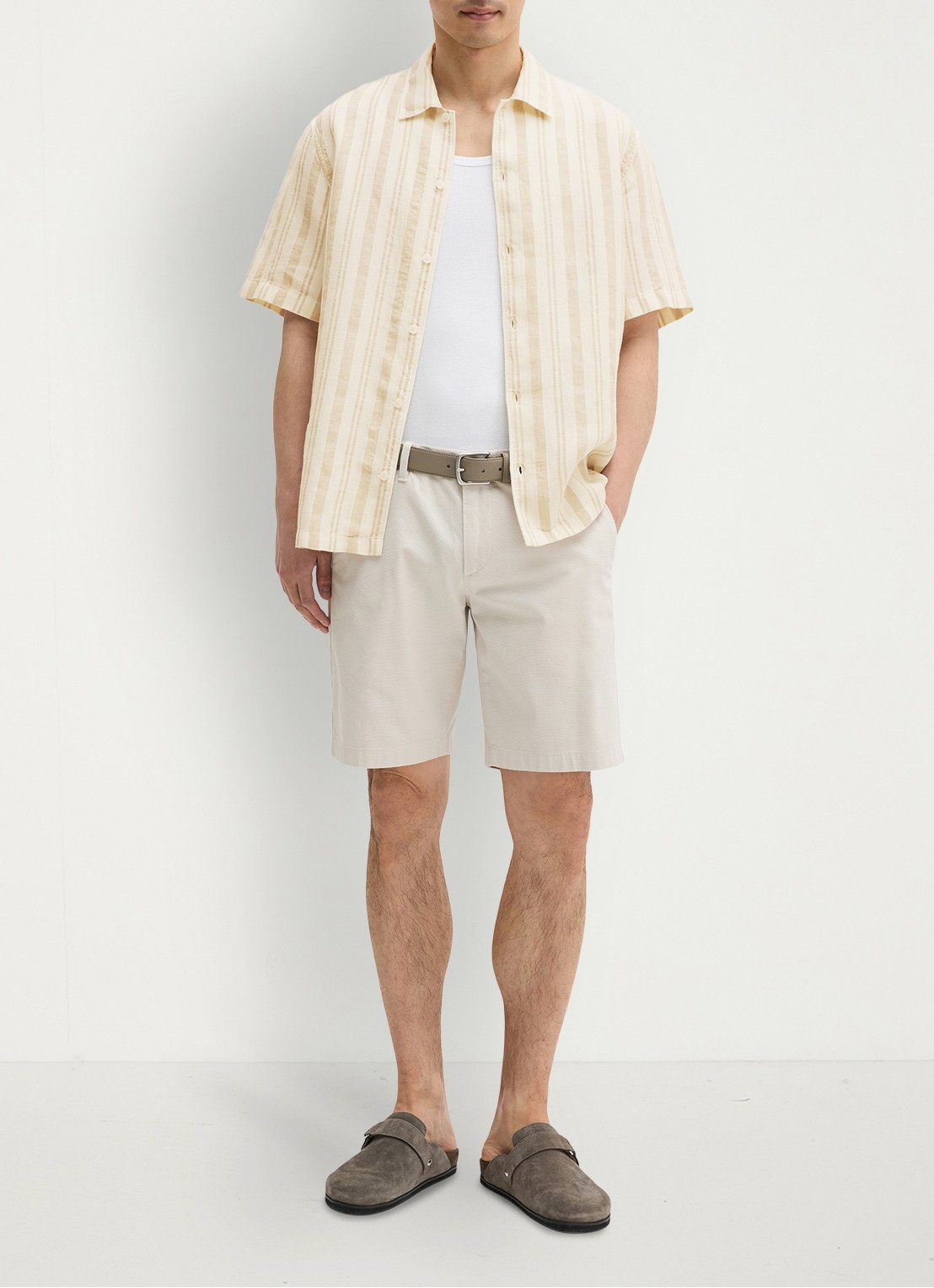 Marc O'Polo Overhemd in linnenblend met streepprint - voorkant 5 medium brown 43-1879 / bruin