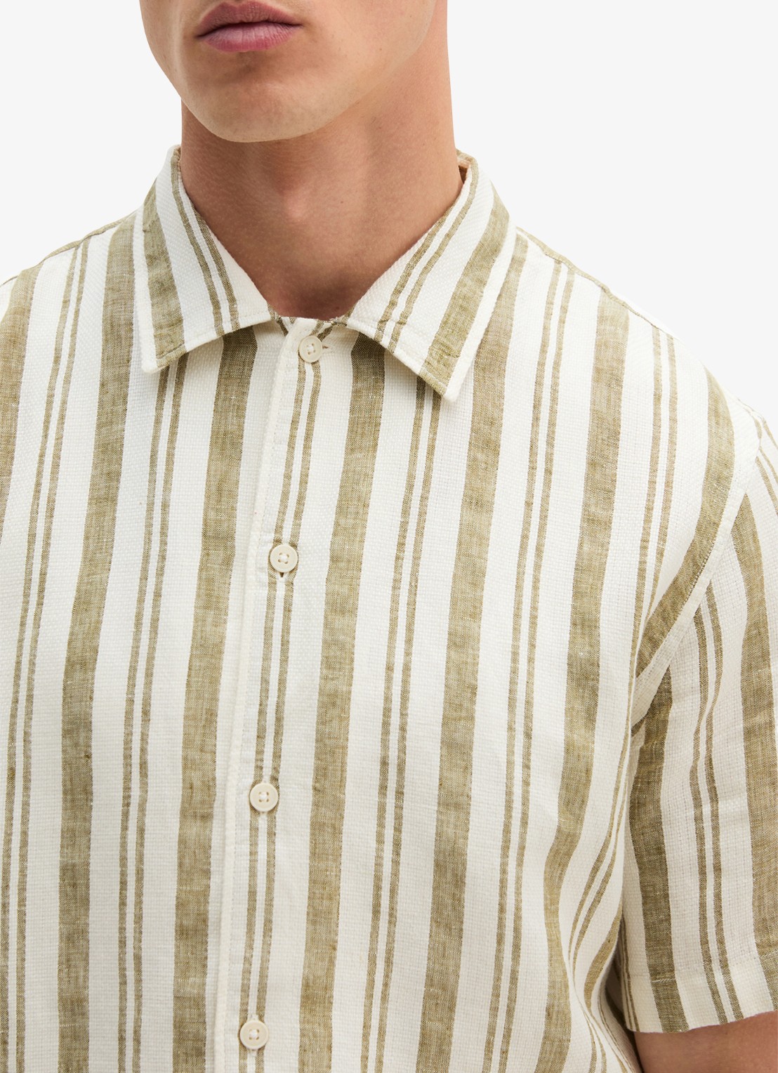 Marc O'Polo Overhemd in linnenblend met streepprint - detail 4 medium grey 38-0863 / grijs