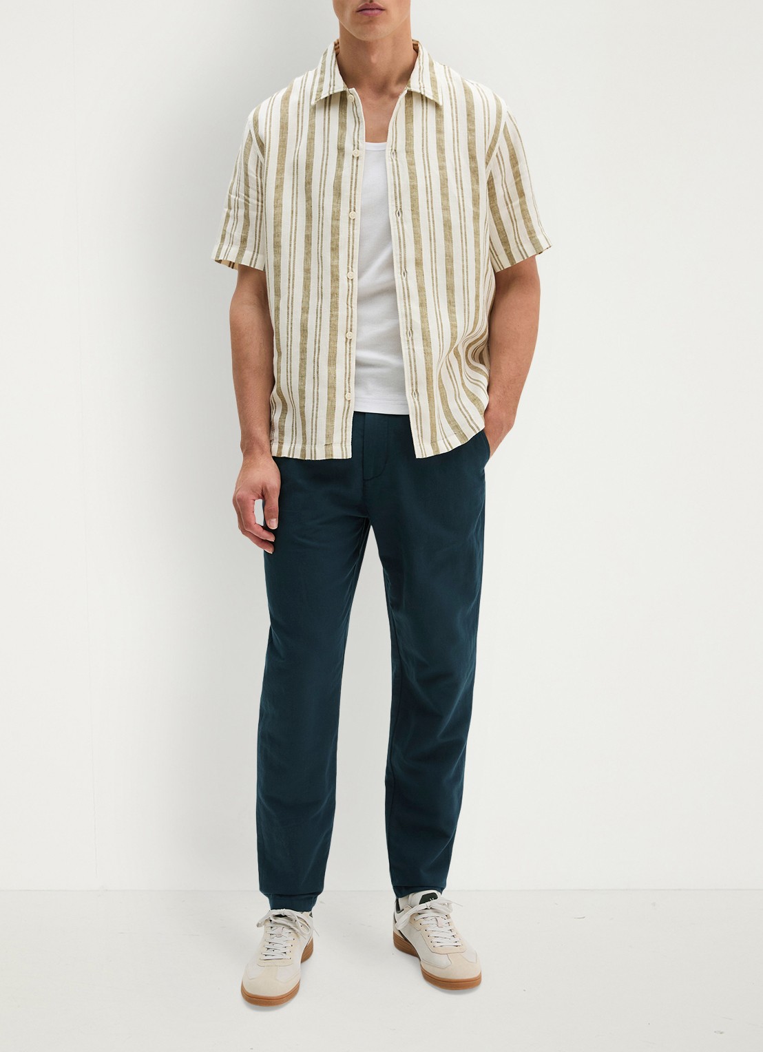 Marc O'Polo Overhemd in linnenblend met streepprint - voorkant 2 medium grey 38-0863 / grijs