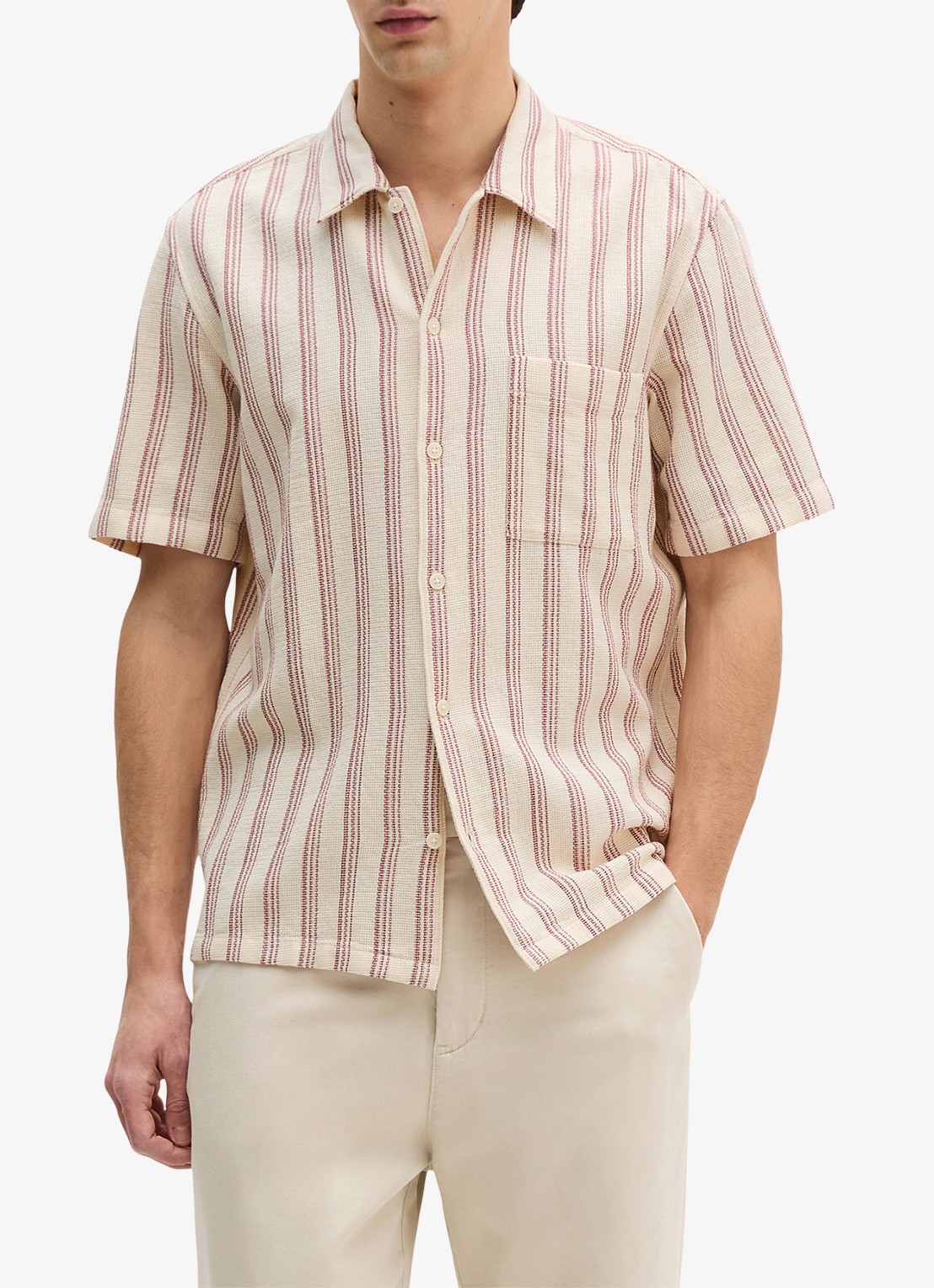 Marc O'Polo Overhemd met borstzak en streepprint - detail 2 light beige/2692