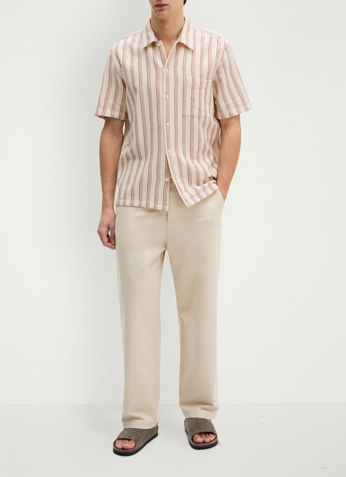 Marc O'Polo Overhemd met borstzak en streepprint - voorkant 5 light beige/2692