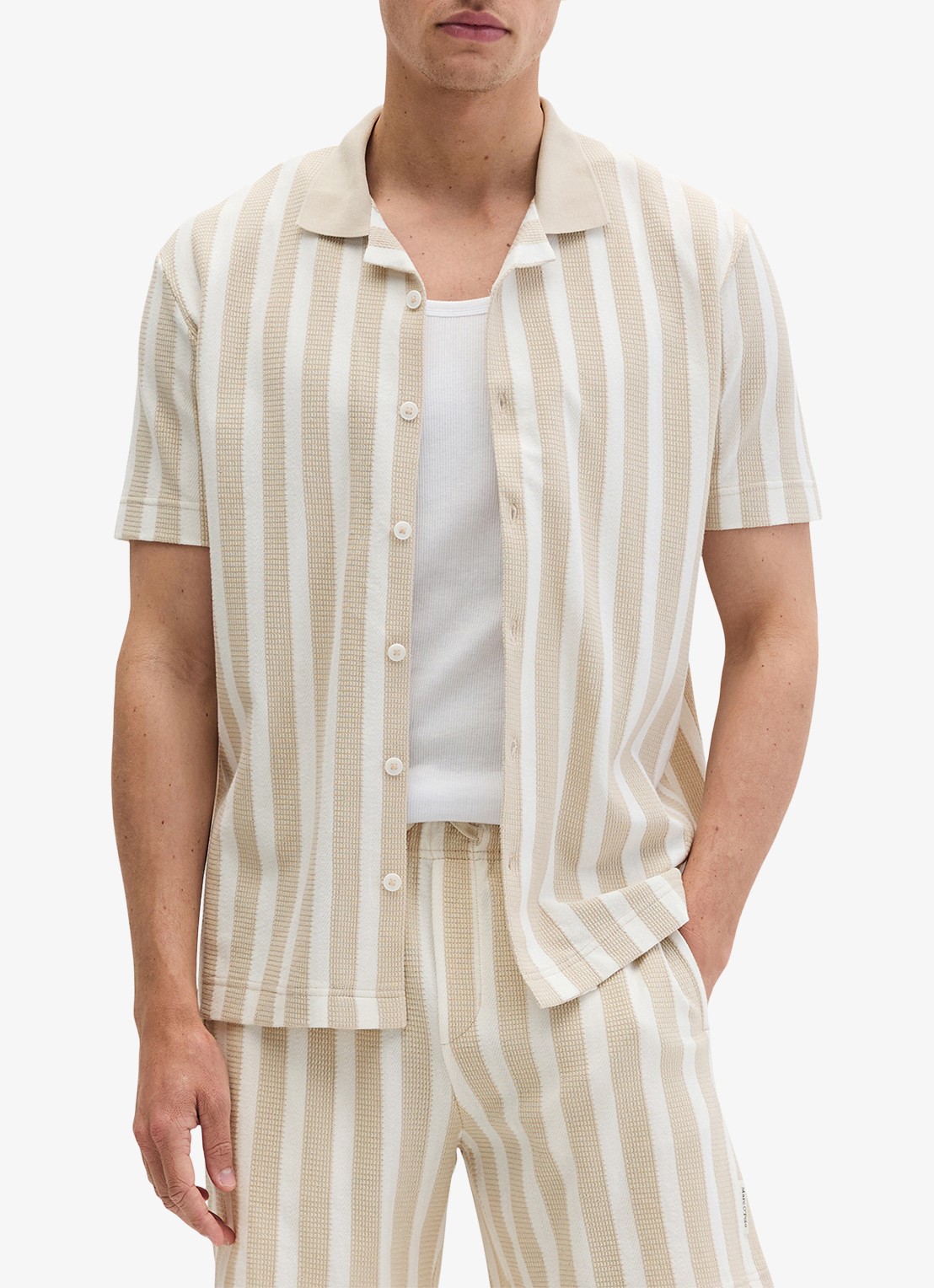 Marc O'Polo Overhemd met streepprint - detail light beige 01-2673 / beige