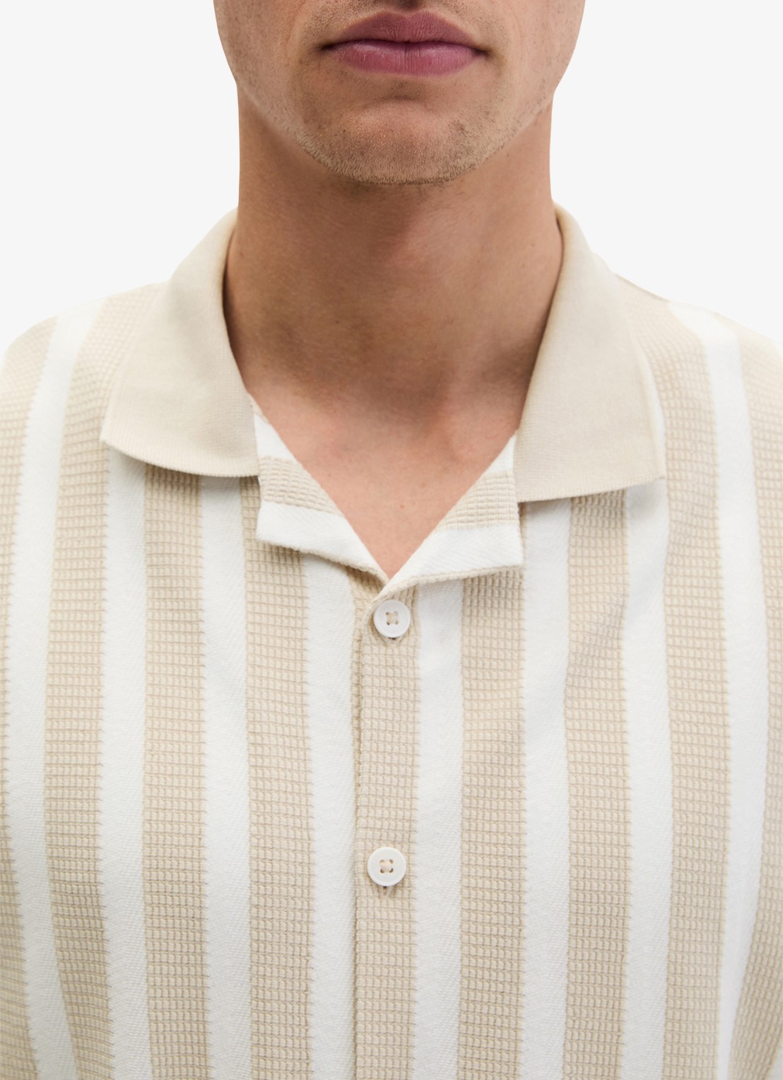 Marc O'Polo Overhemd met streepprint - detail 2 light beige 01-2673 / beige