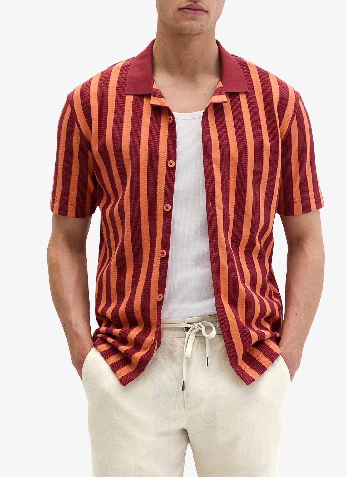 Marc O'Polo Overhemd met streepprint - detail dark red 01-7026 / rood