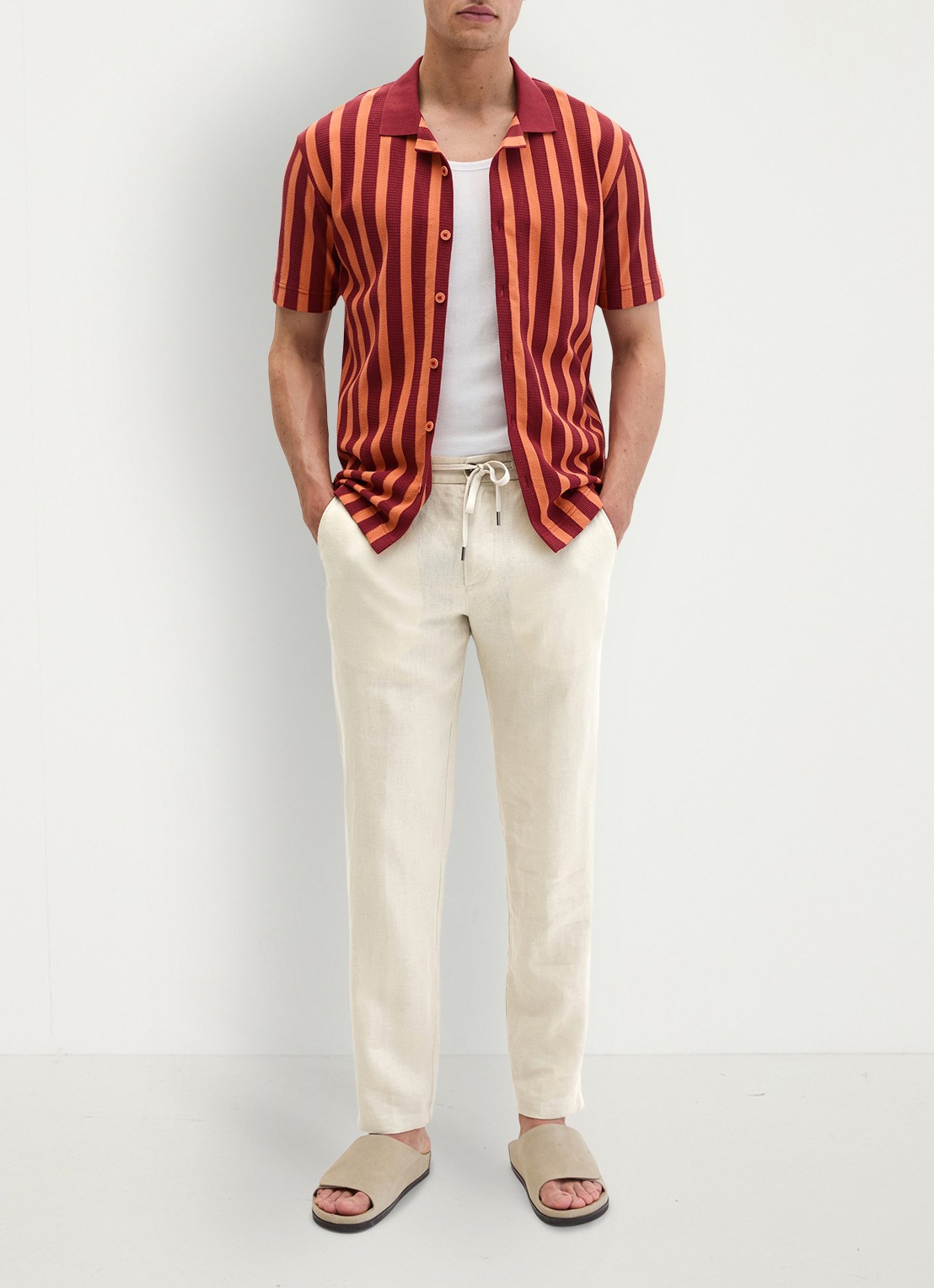 Marc O'Polo Overhemd met streepprint - voorkant 4 dark red 01-7026 / rood