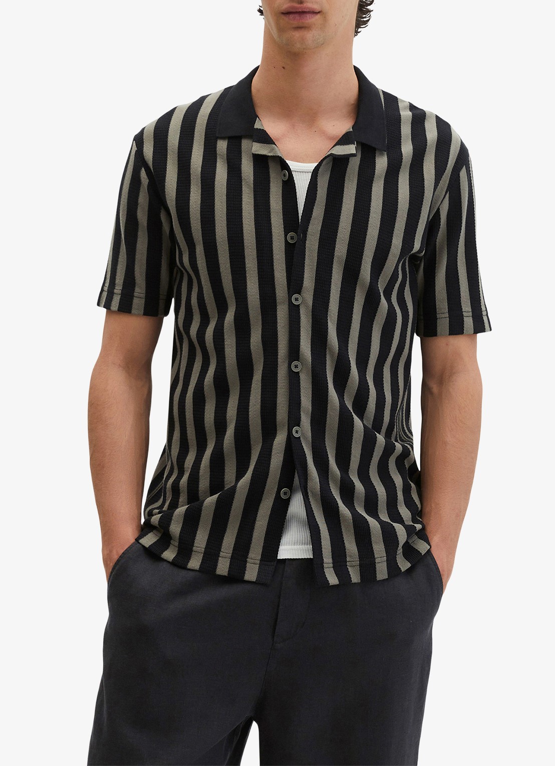 Marc O'Polo Overhemd met streepprint - detail black 01-0093 / zwart