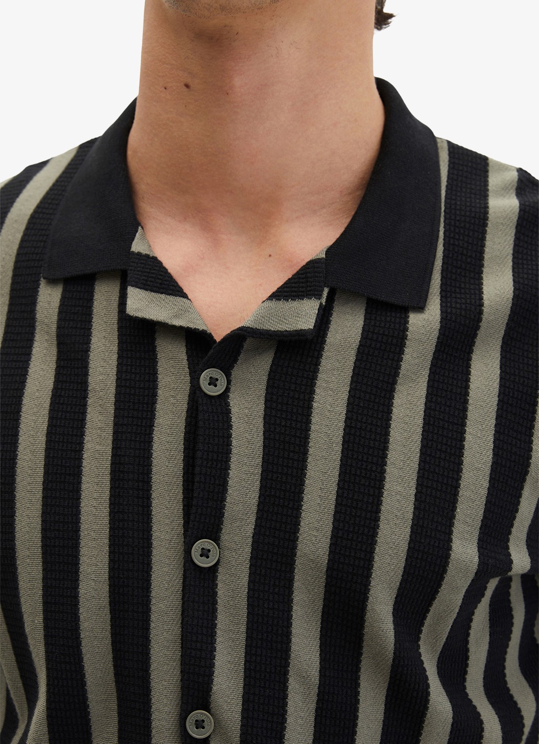 Marc O'Polo Overhemd met streepprint - detail 2 black 01-0093 / zwart