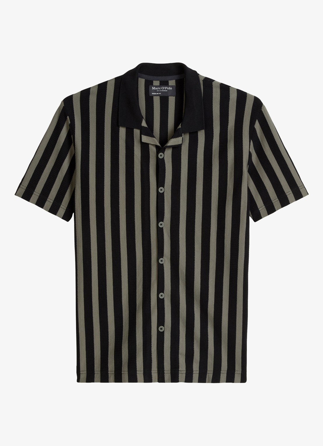 Marc O'Polo Overhemd met streepprint - voorkant 3 black 01-0093 / zwart