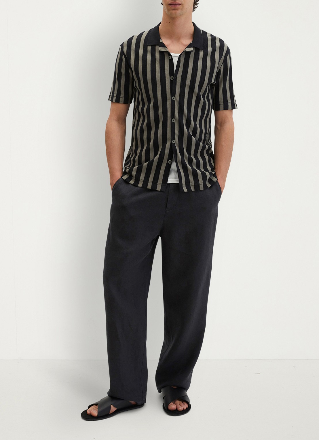 Marc O'Polo Overhemd met streepprint - voorkant 4 black 01-0093 / zwart
