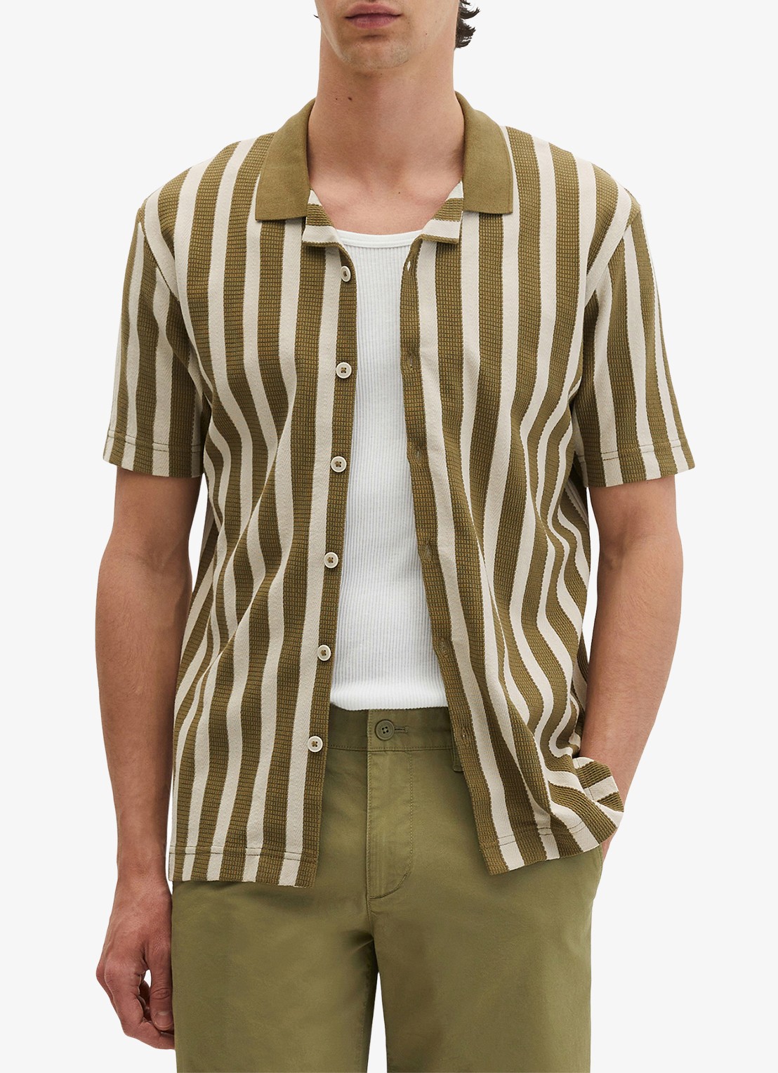 Marc O'Polo Overhemd met streepprint - detail 4 medium green 01-3493 / groen