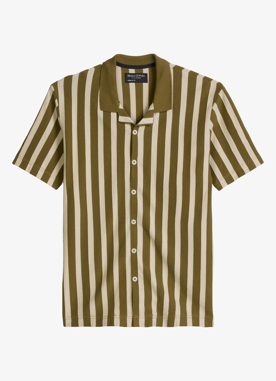 Marc O'Polo Overhemd met streepprint - voorkant medium green 01-3493 / groen