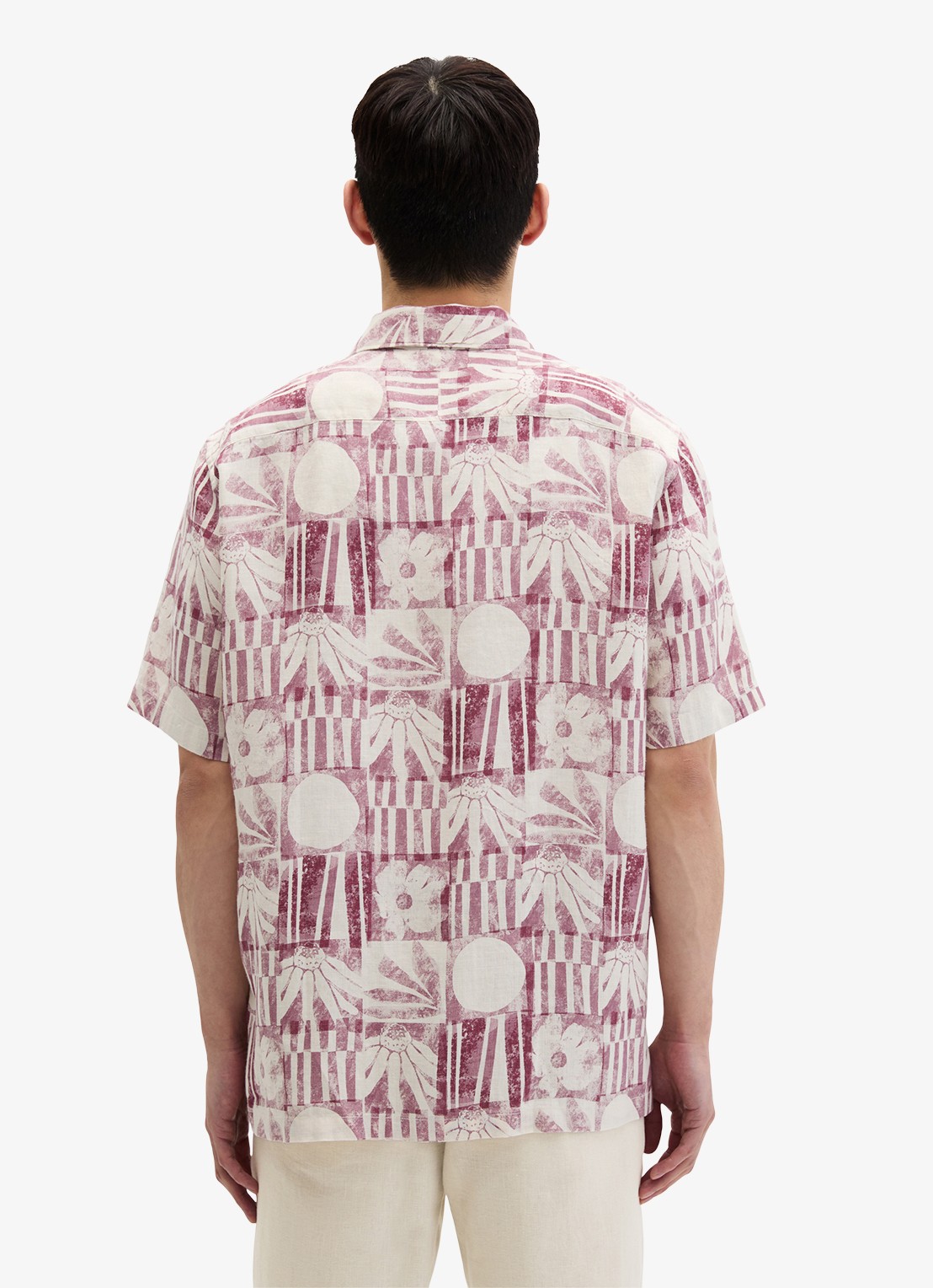 Marc O'Polo Overhemd van linnen met grafische print - achterkant light red/7577