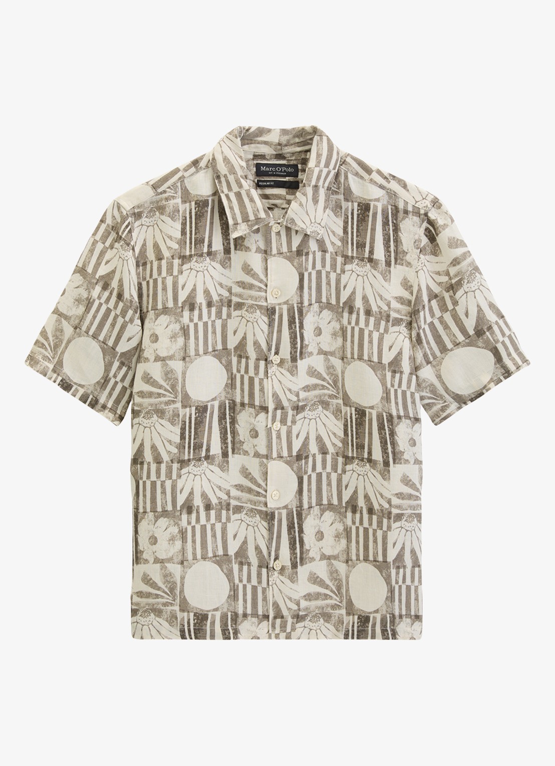 Marc O'Polo Overhemd van linnen met grafische print - voorkant 2 light brown/2094