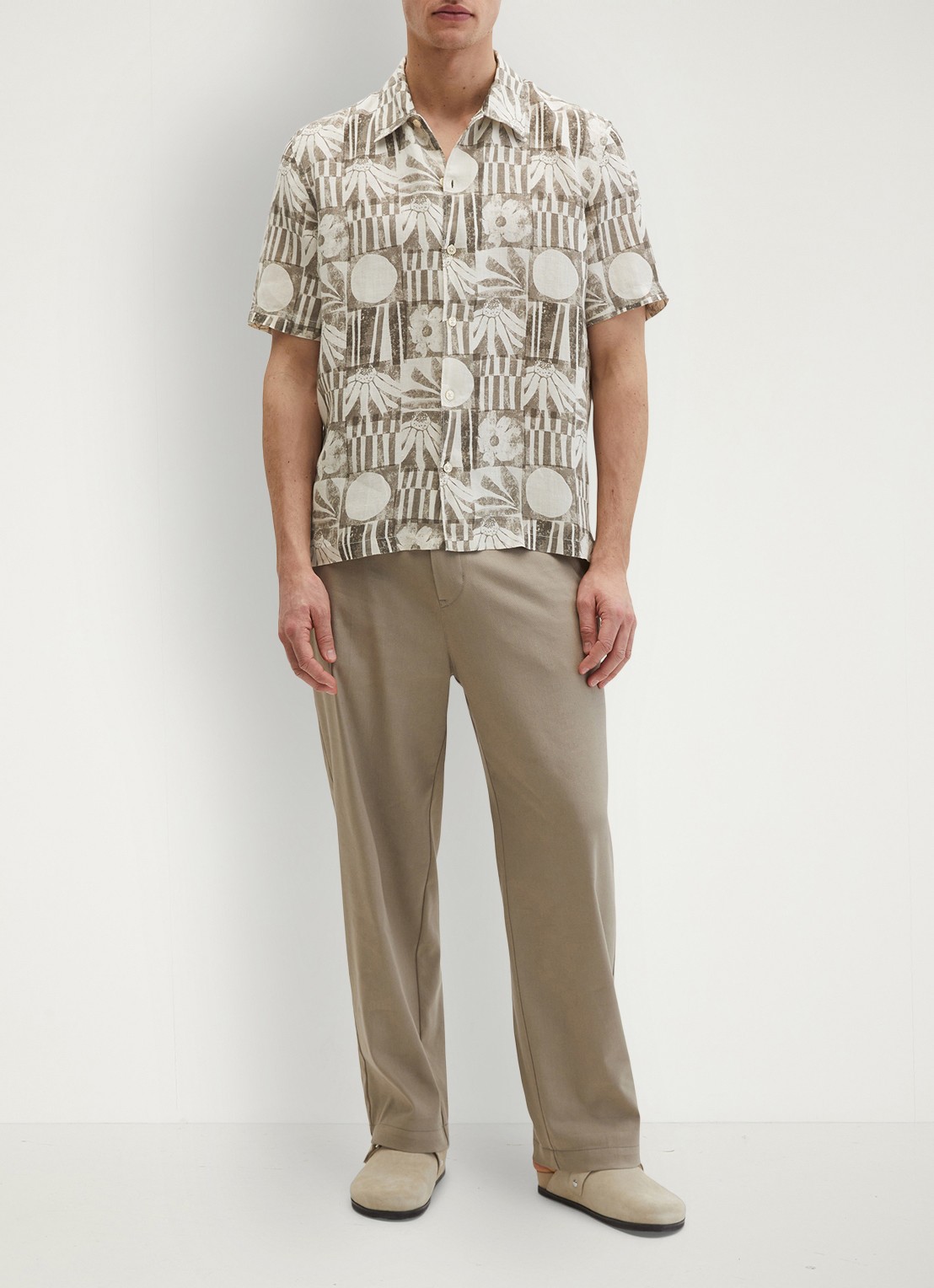 Marc O'Polo Overhemd van linnen met grafische print - voorkant 3 light brown/2094