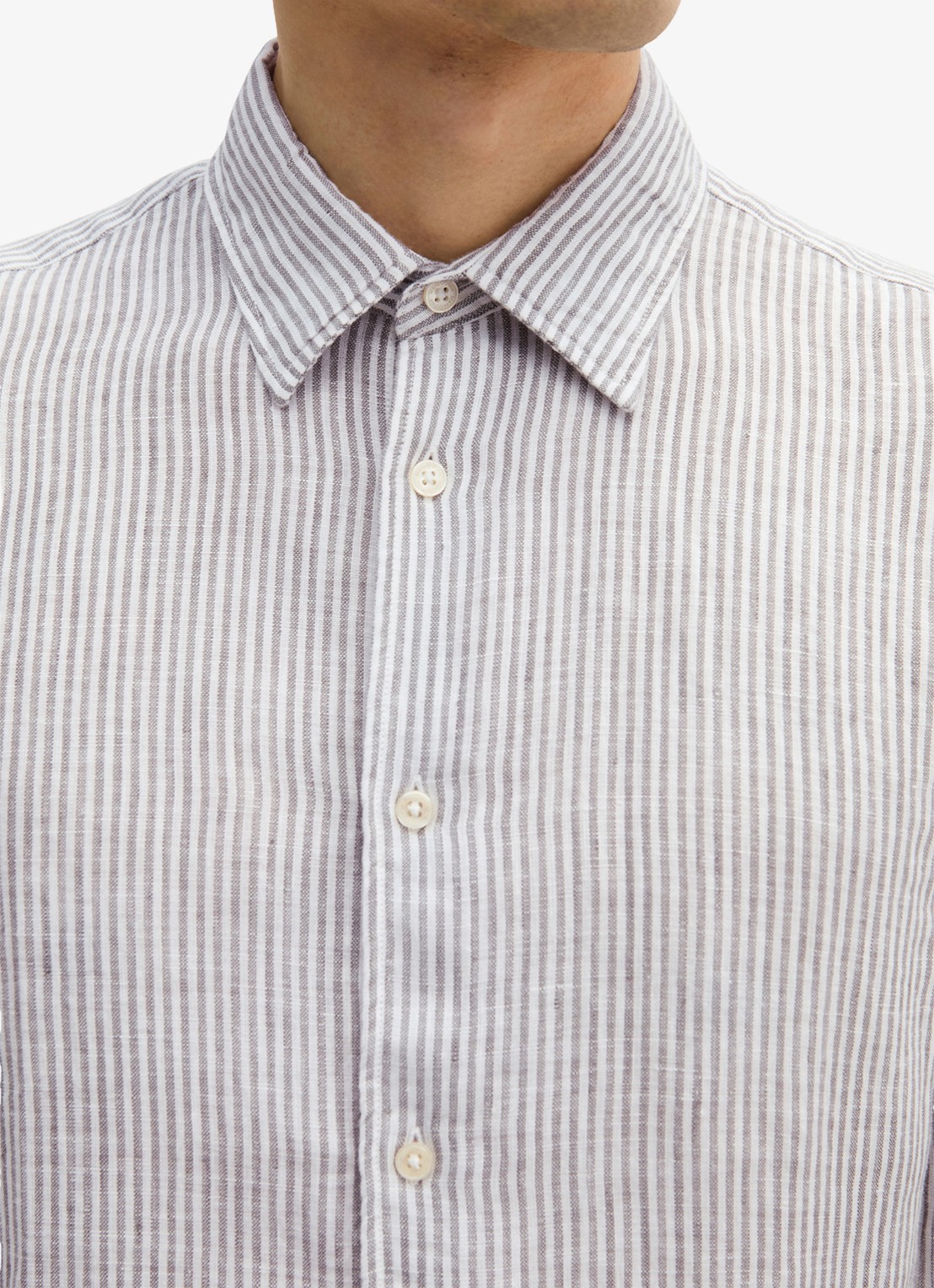 Marc O'Polo Overhemd van linnen met streepprint - detail 2 medium grey-0869 / grijs