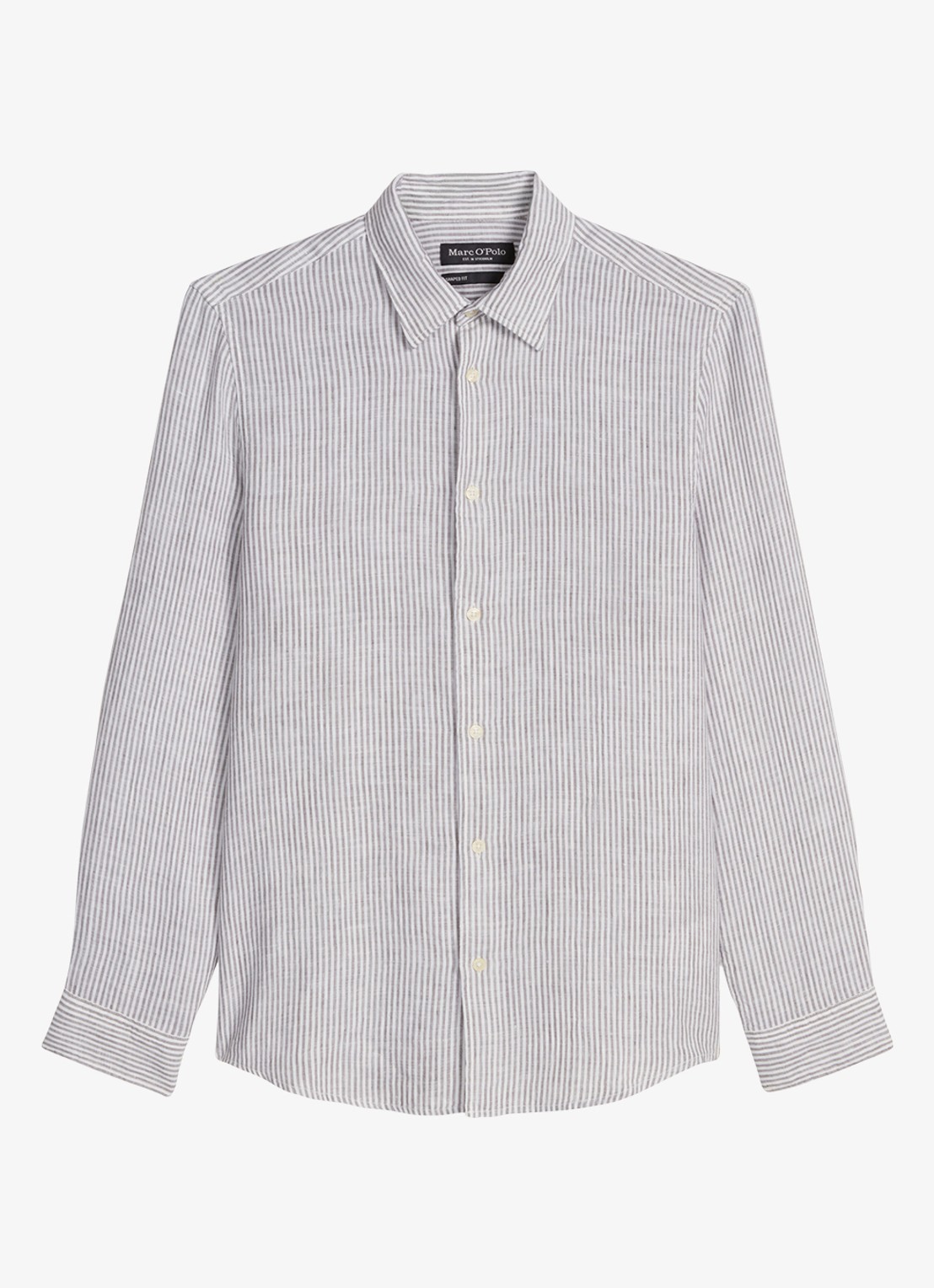 Marc O'Polo Overhemd van linnen met streepprint - voorkant 3 medium grey-0869 / grijs