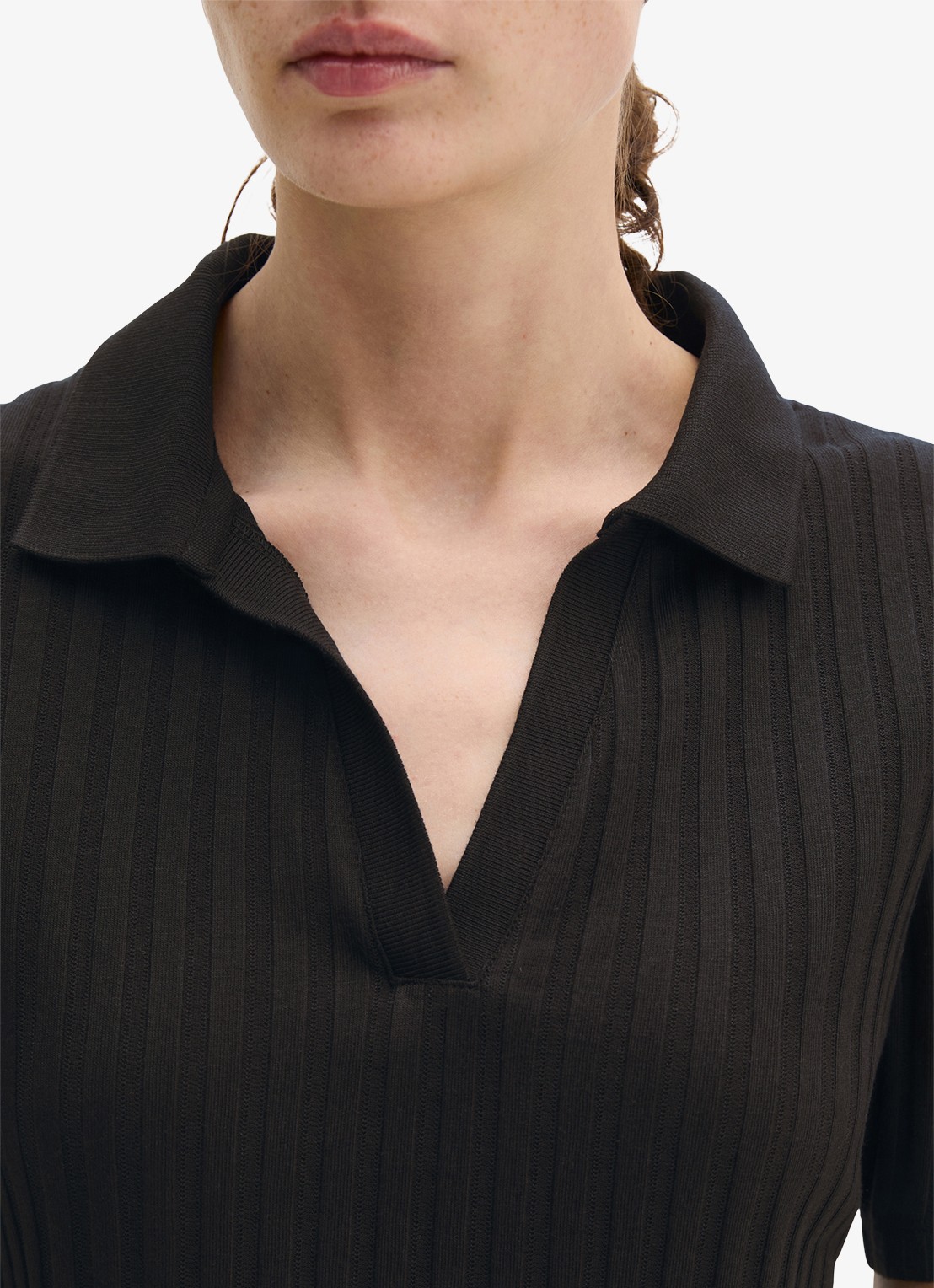 Marc O'Polo Pointelle polo met korte mouw - detail 5 black / zwart