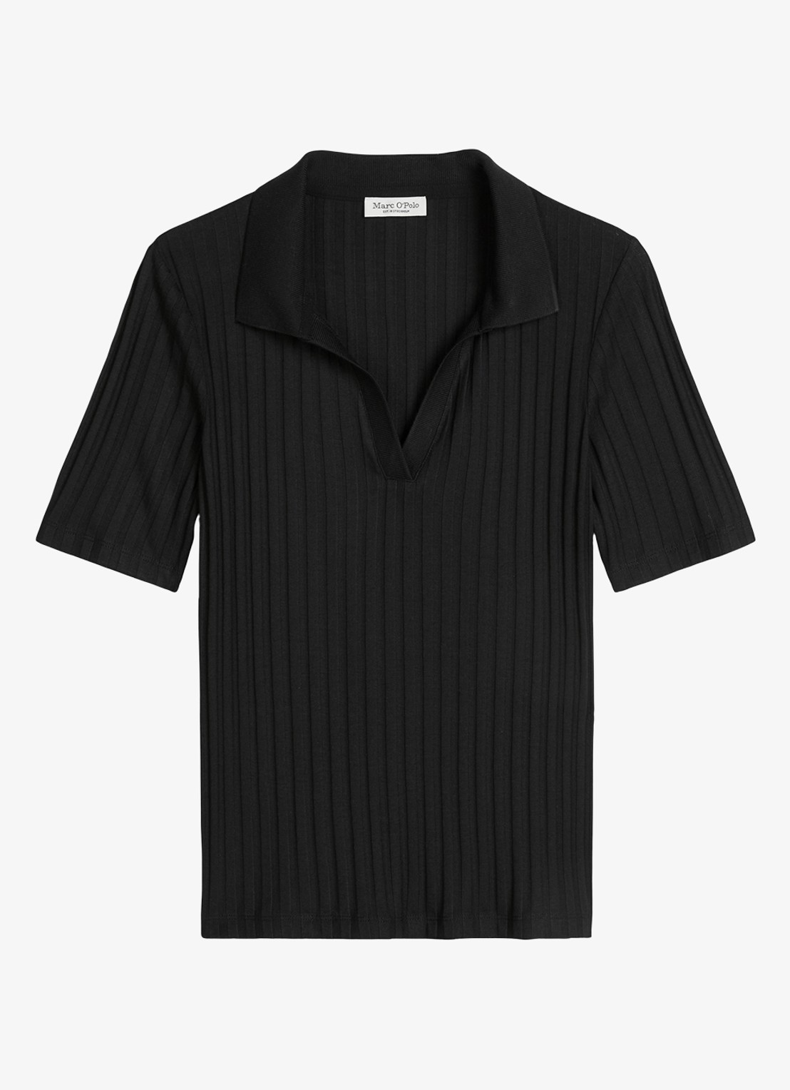 Marc O'Polo Pointelle polo met korte mouw - voorkant 2 black / zwart