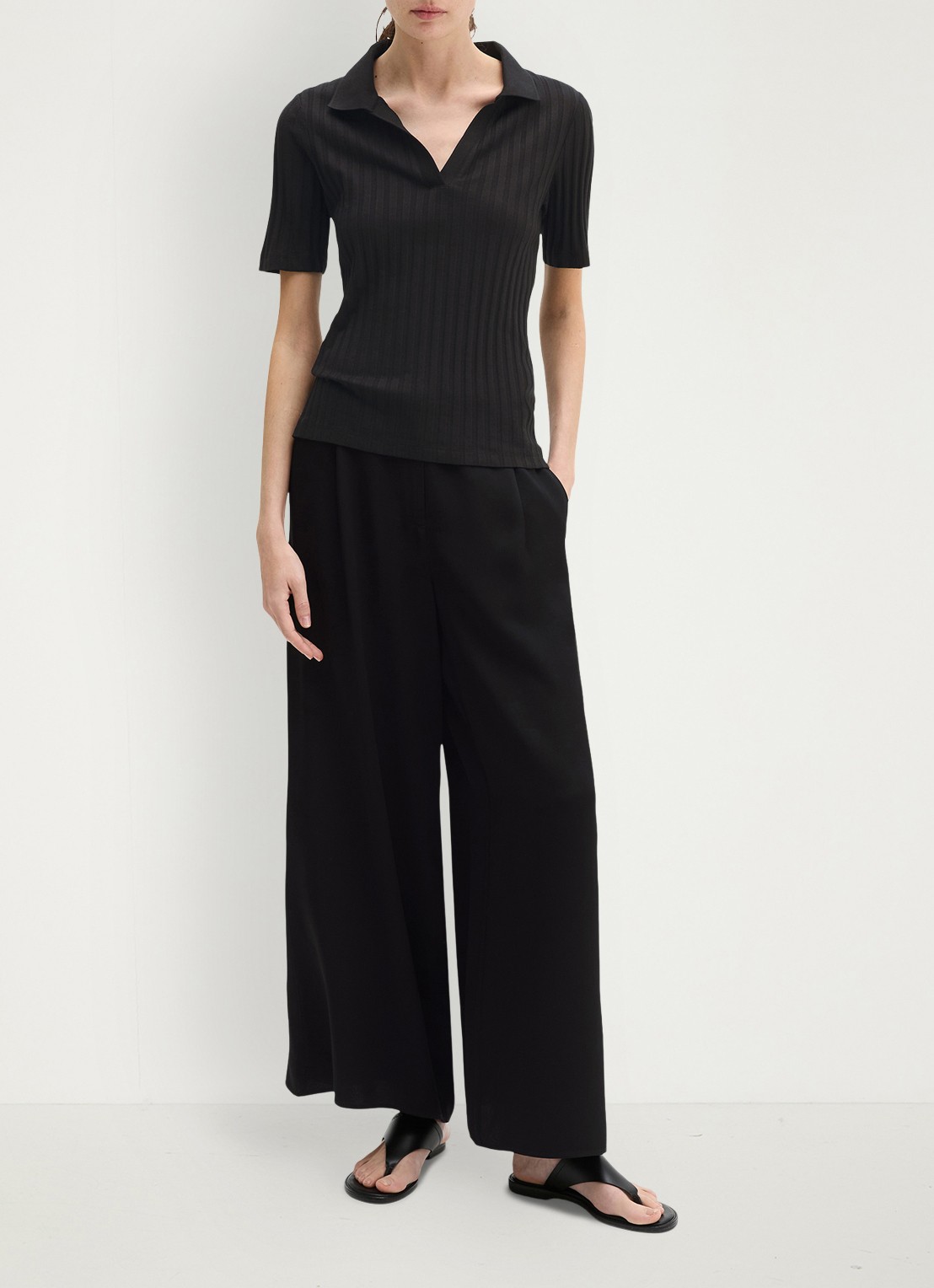 Marc O'Polo Pointelle polo met korte mouw - voorkant 3 black / zwart