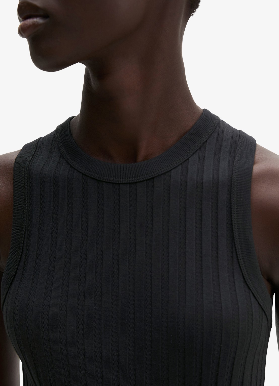 Marc O'Polo Pointelle tank top met ronde hals - detail 3 black / zwart