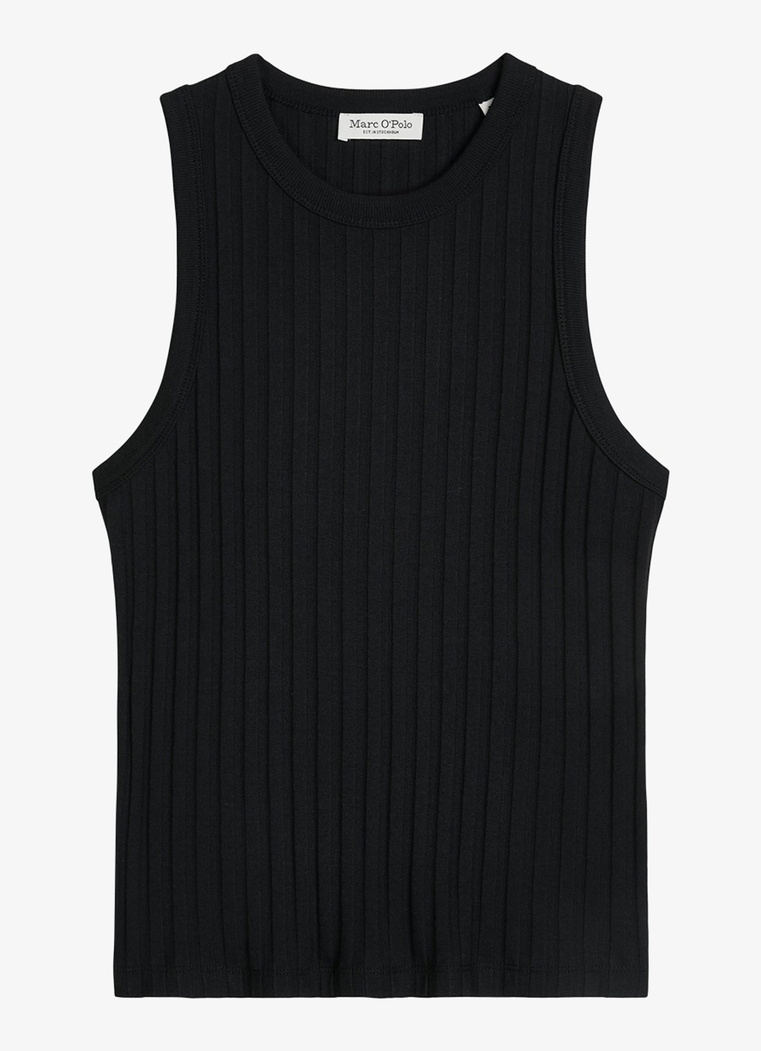 Marc O'Polo Pointelle tank top met ronde hals - voorkant 4 black / zwart