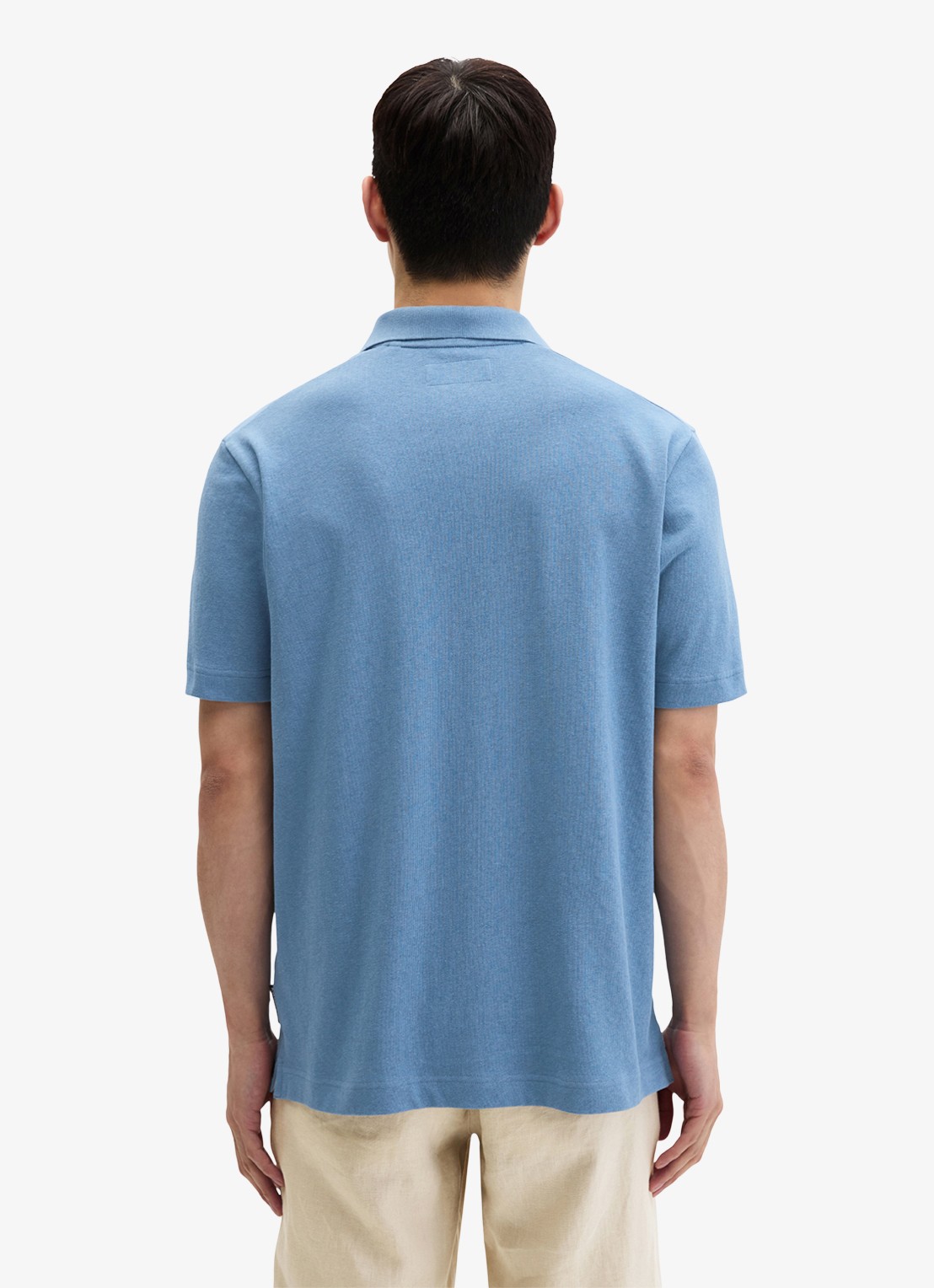 Marc O'Polo Polo in linnenblend - achterkant 3 blauw