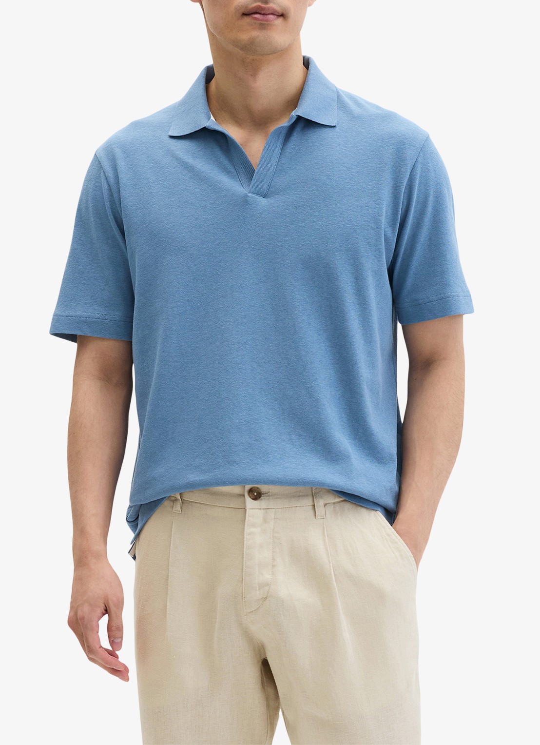 Marc O'Polo Polo in linnenblend - detail 4 blauw