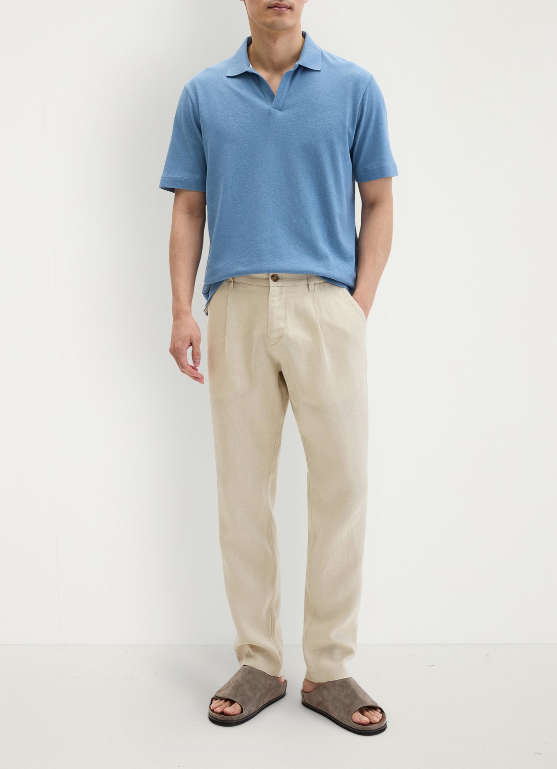 Marc O'Polo Polo in linnenblend - voorkant 2 blauw