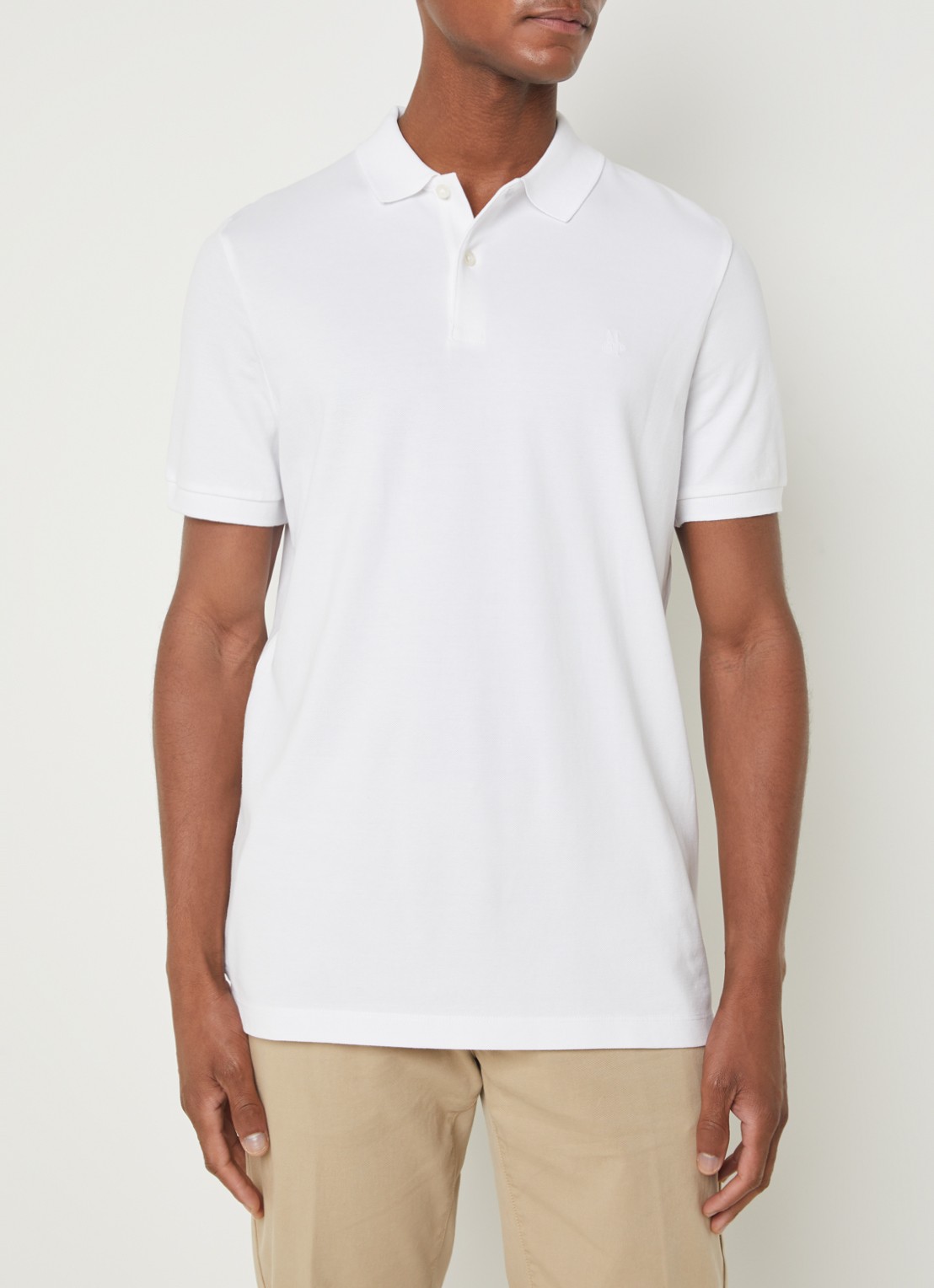 Marc O'Polo Polo met logoborduring - detail wit
