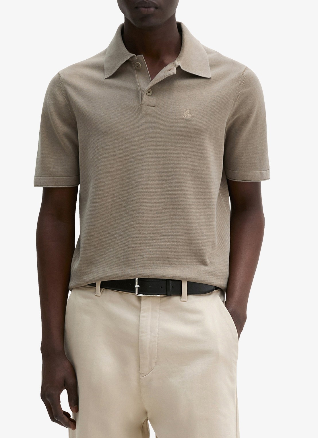 Marc O'Polo Polo met logoborduring - detail 3 donkerbeige
