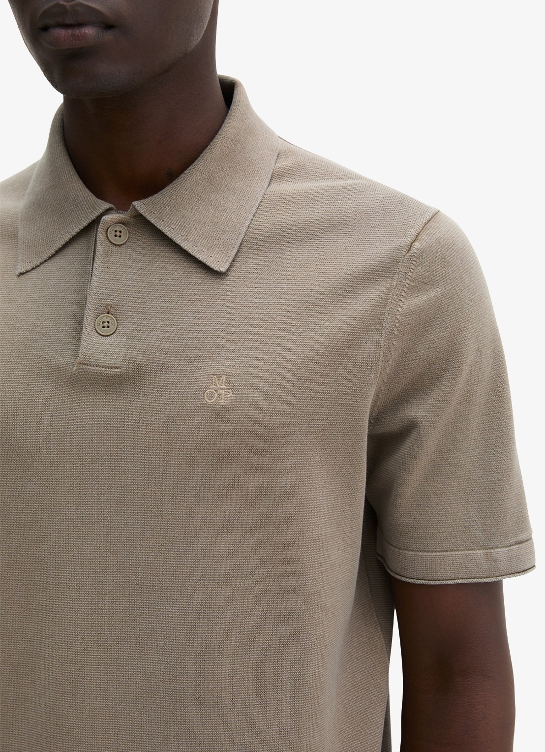 Marc O'Polo Polo met logoborduring - detail 4 donkerbeige