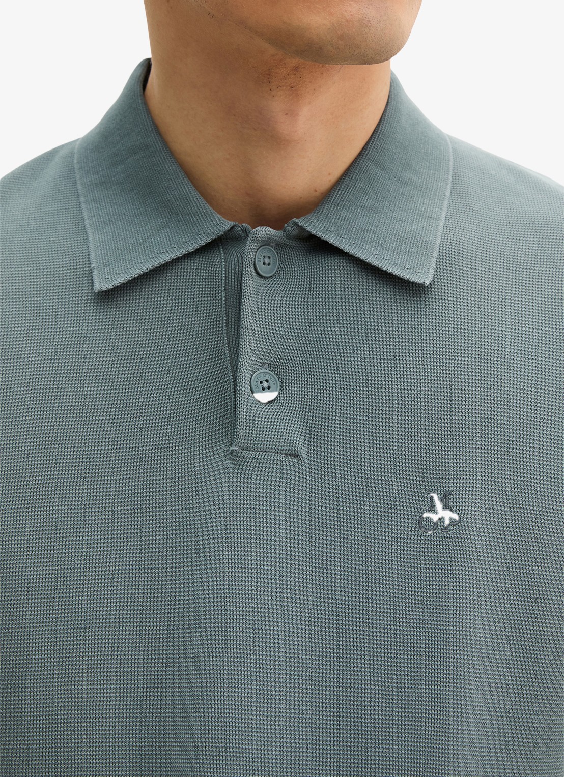 Marc O'Polo Polo met logoborduring - detail 2 blauwgrijs