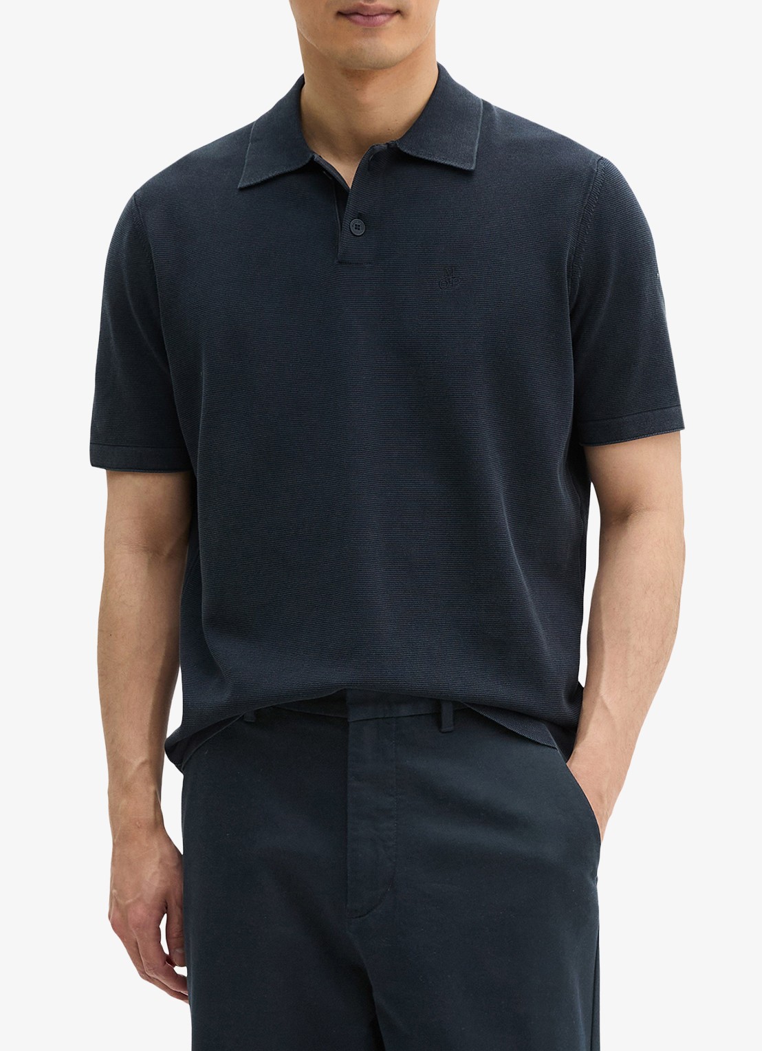 Marc O'Polo Polo met logoborduring - detail 4 donkerblauw