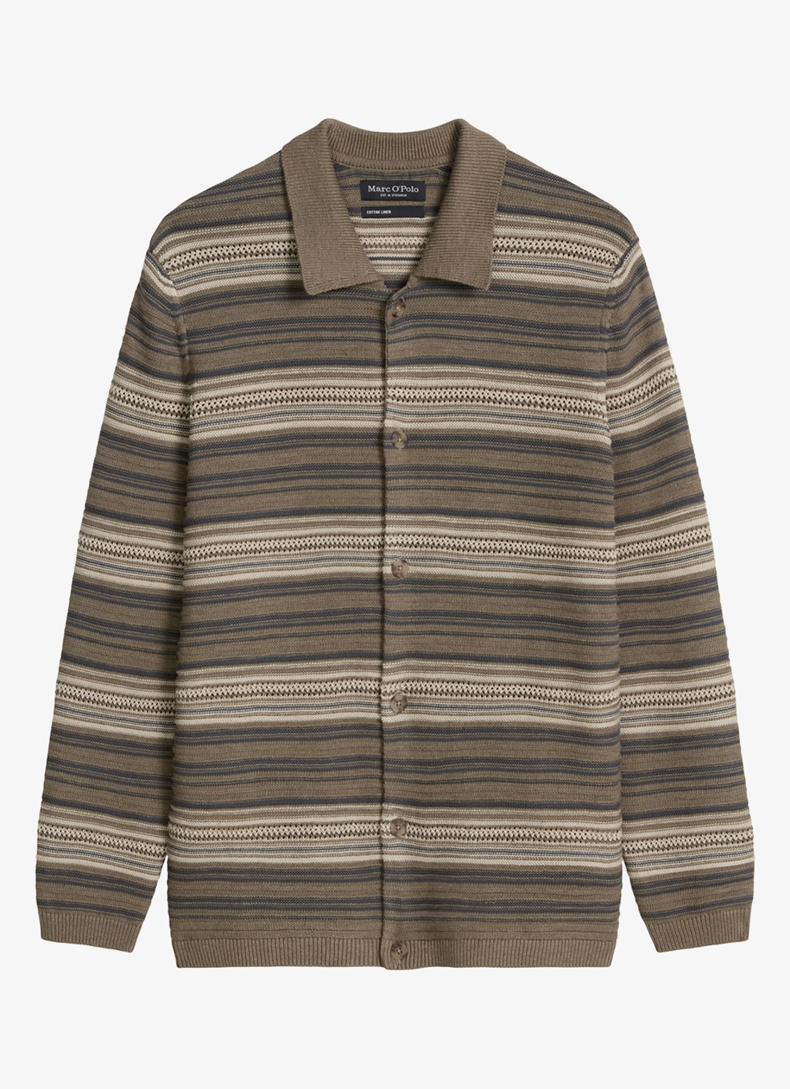 Marc O'Polo Polo met streepprint - voorkant 4 bruin