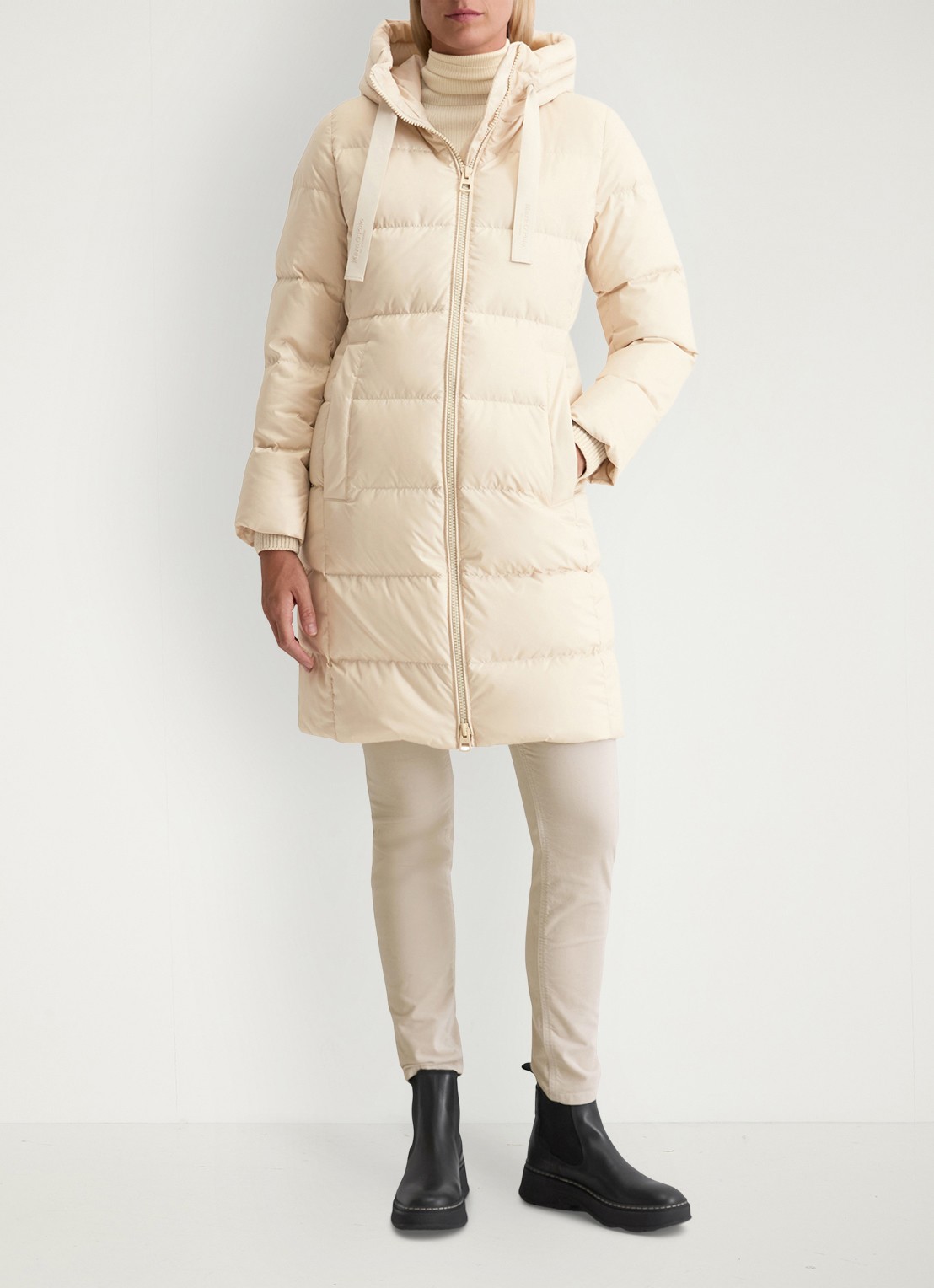 Marc O'Polo Puffer jas met capuchon - voorkant 5 creme