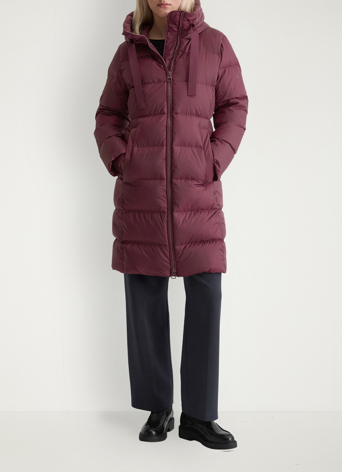 Marc O'Polo Puffer jas met capuchon - voorkant 2 bordeauxrood