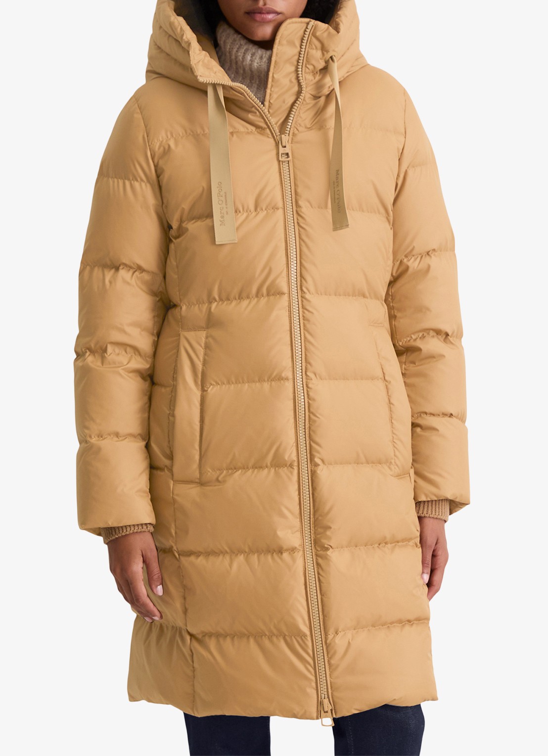 Marc O'Polo Puffer jas met capuchon - detail camel