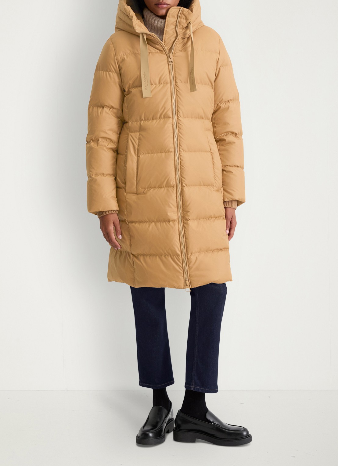 Marc O'Polo Puffer jas met capuchon - voorkant 4 camel